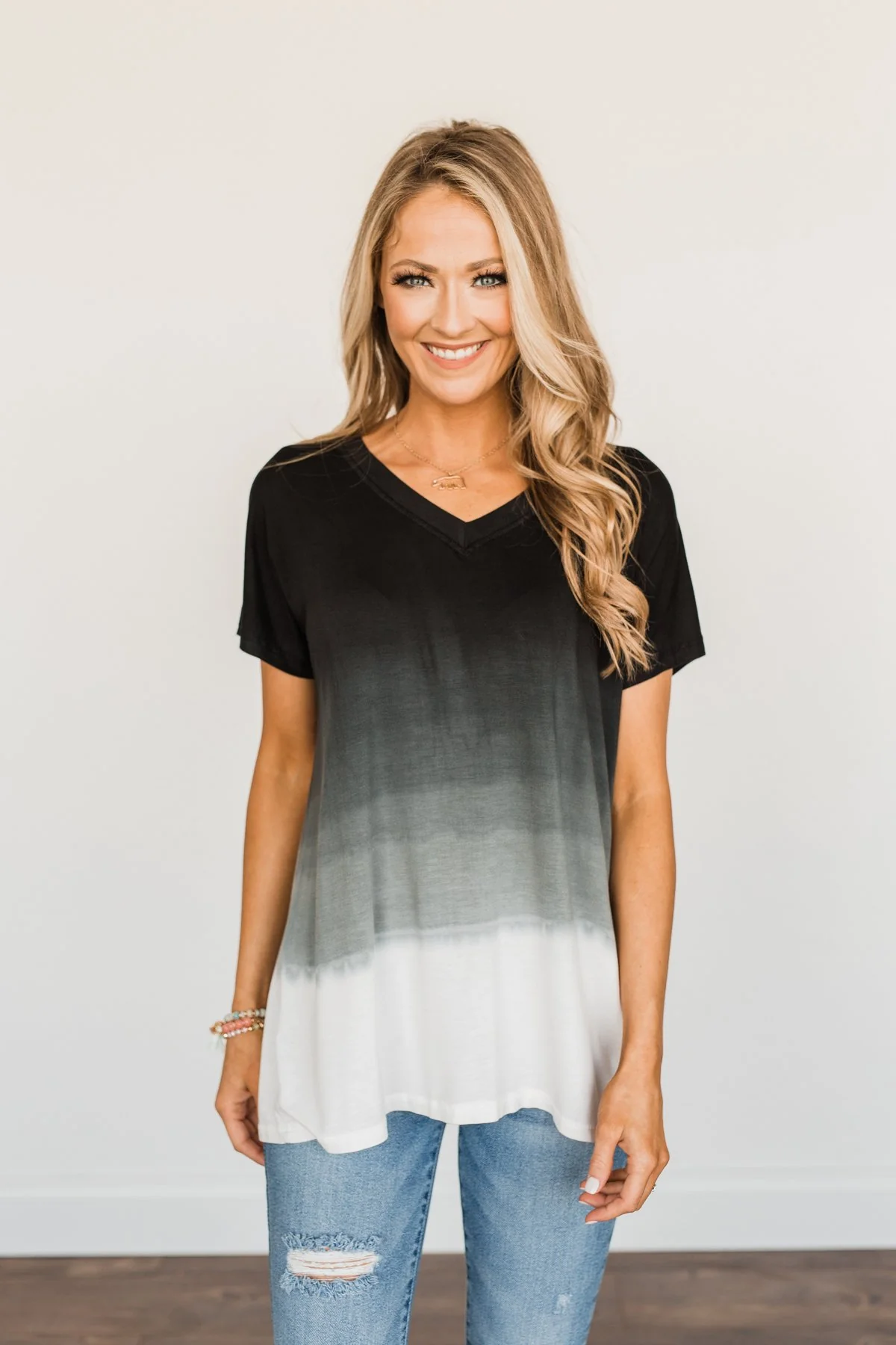 Enjoy Every Moment Ombre Top- Black & Off-White