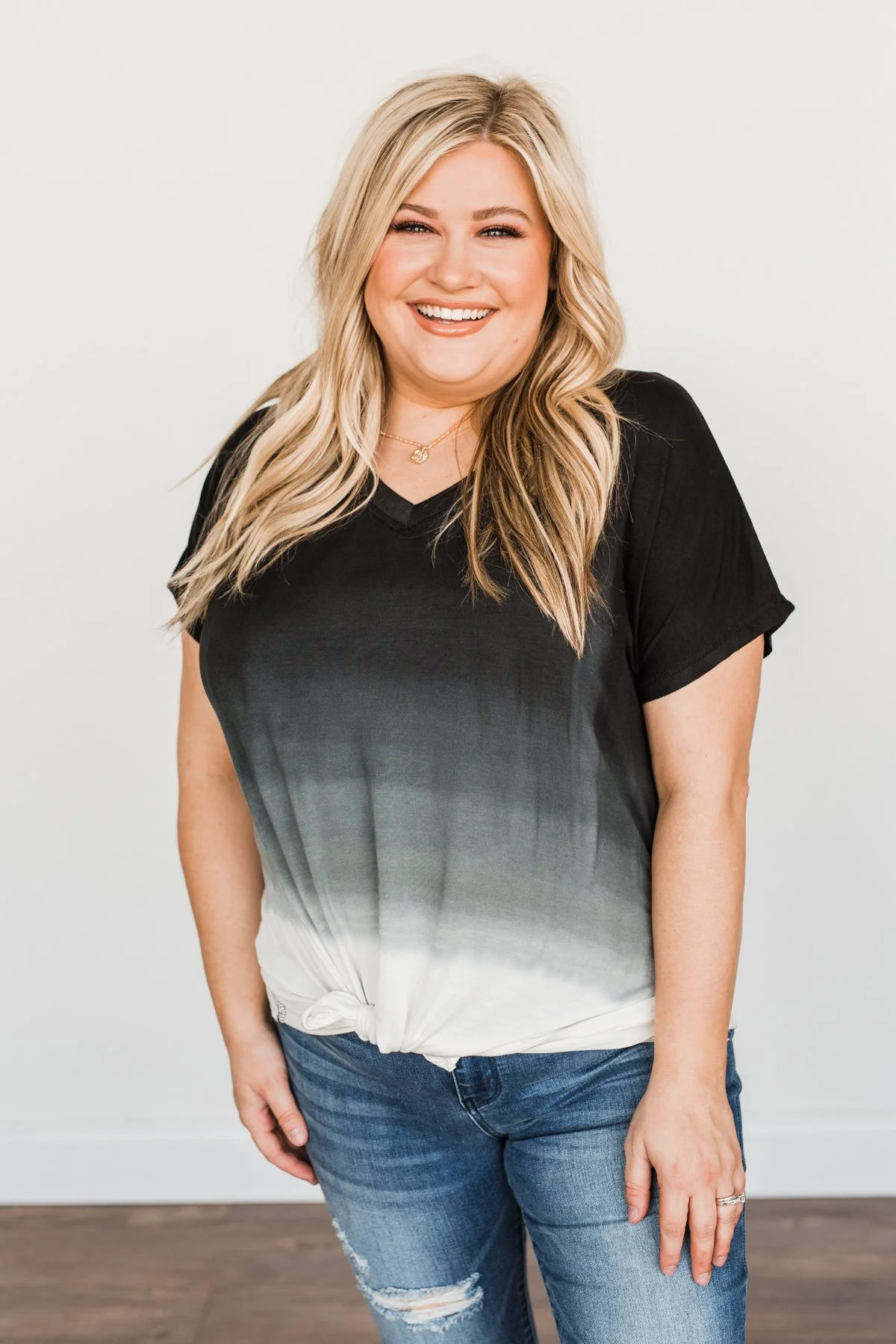 Enjoy Every Moment Ombre Top- Black & Off-White - Image 2