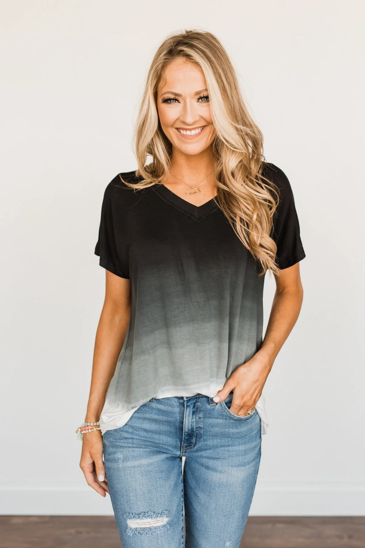 Enjoy Every Moment Ombre Top- Black & Off-White - Image 3