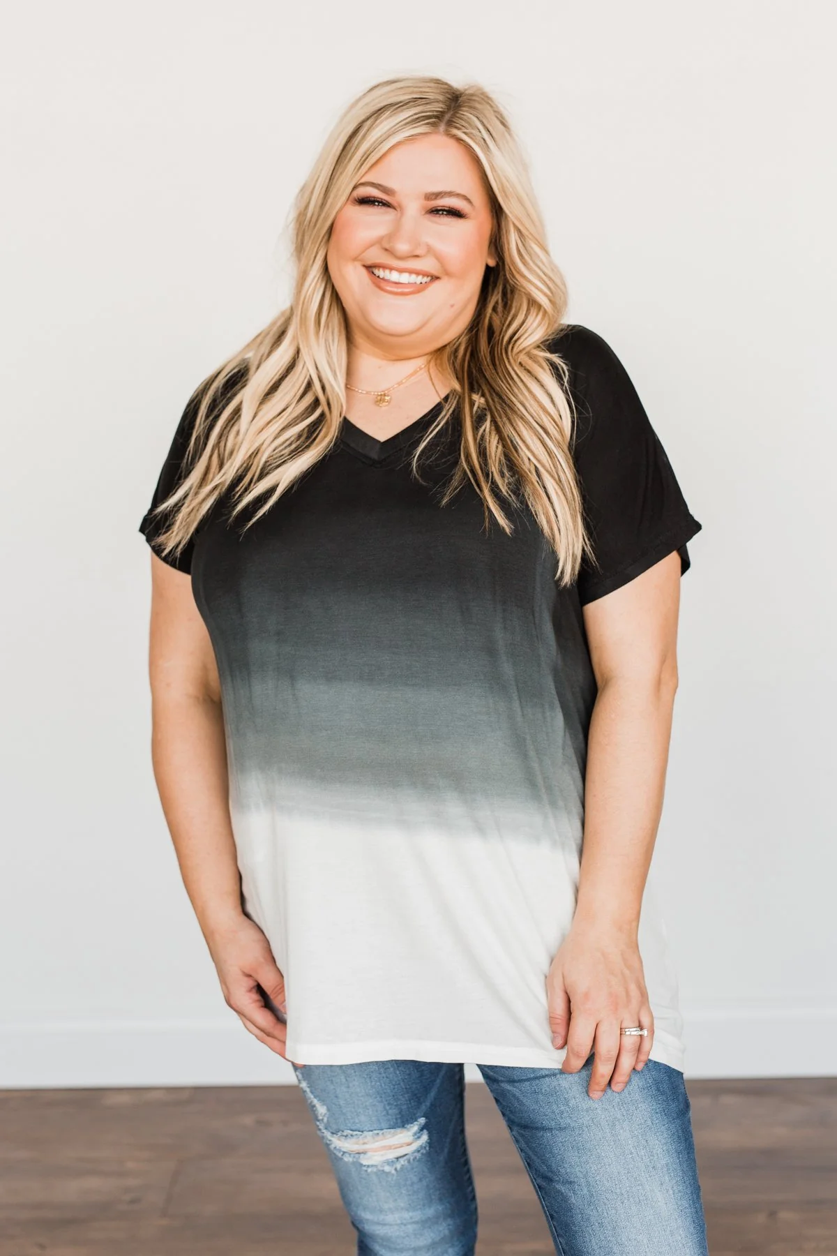 Enjoy Every Moment Ombre Top- Black & Off-White - Image 4