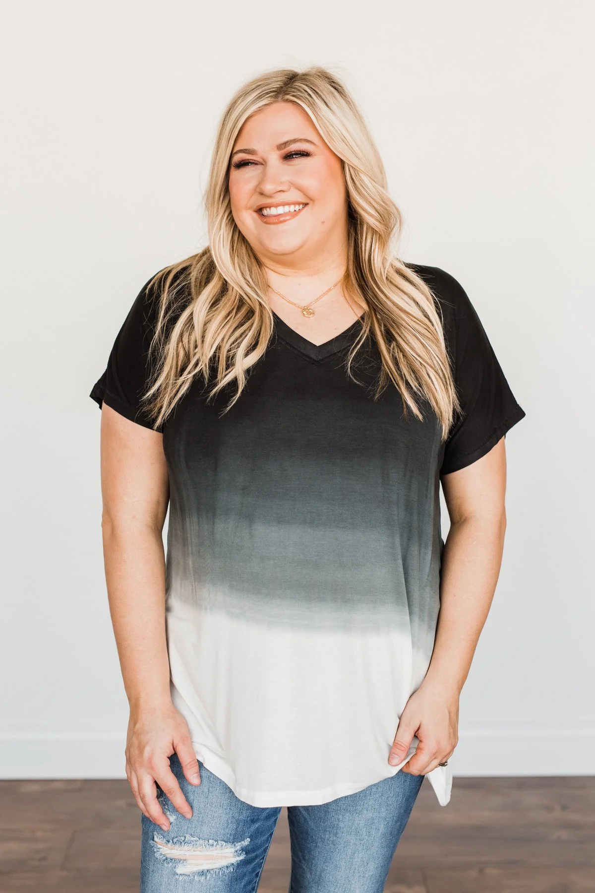 Enjoy Every Moment Ombre Top- Black & Off-White - Image 5