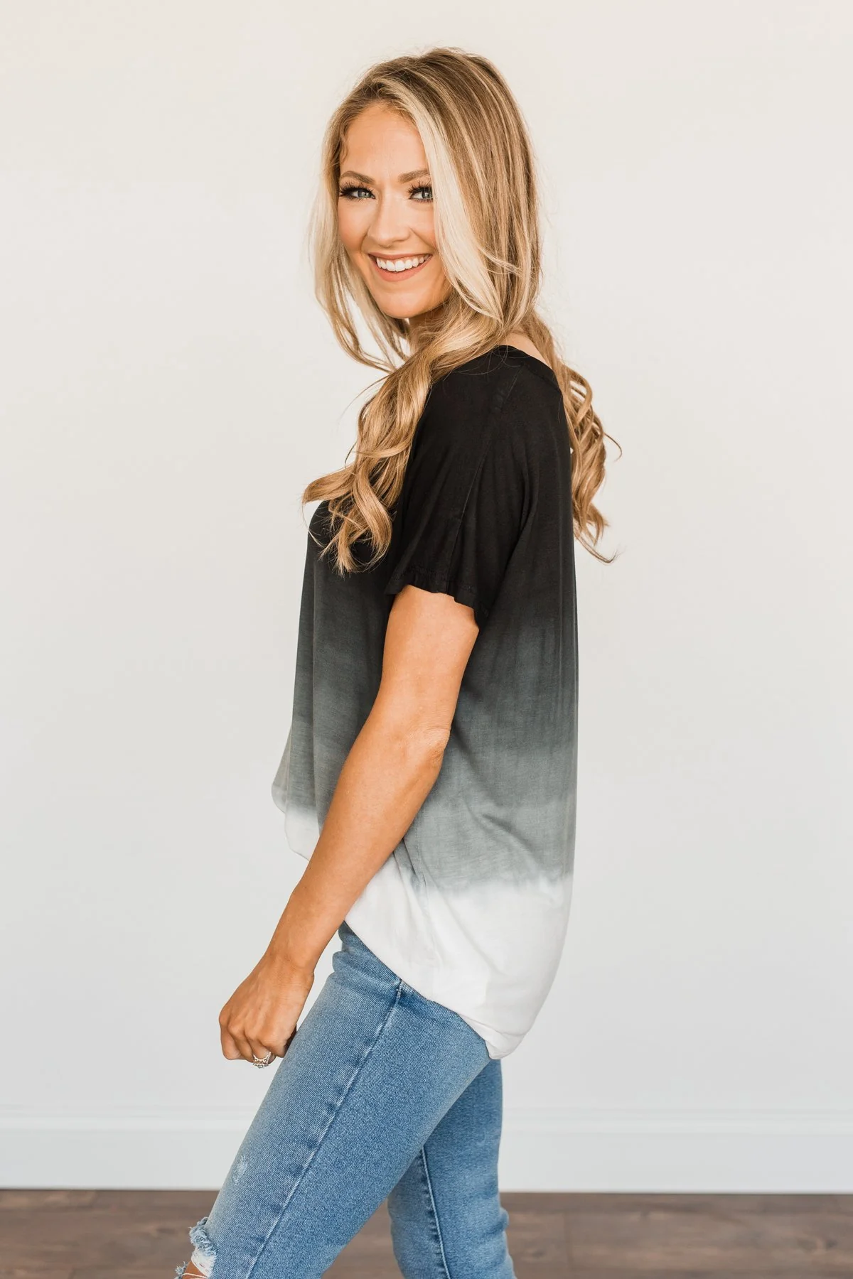 Enjoy Every Moment Ombre Top- Black & Off-White - Image 6