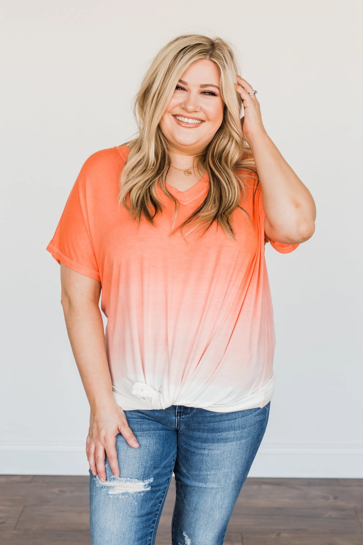 Enjoy Every Moment Ombre Top- Coral & Ivory - Image 4