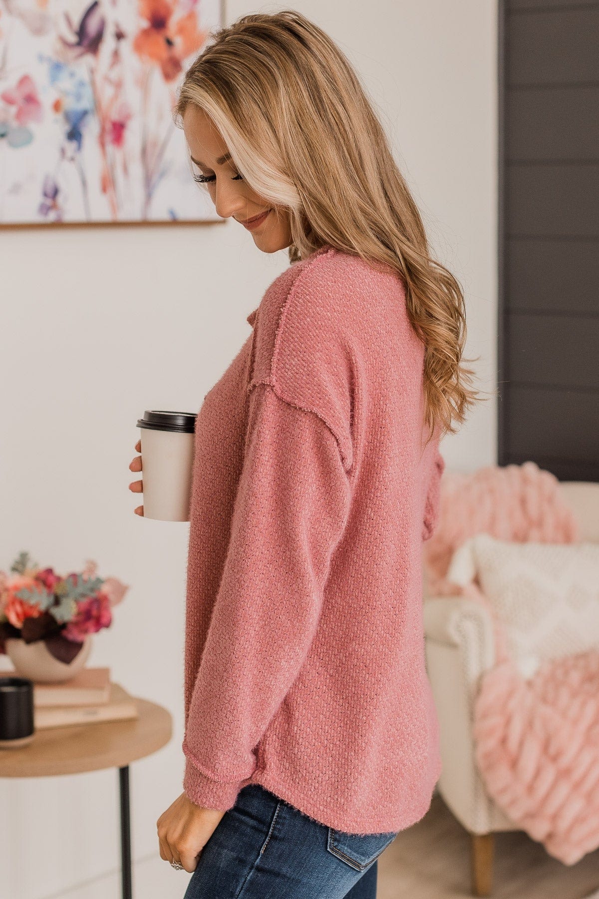 Enjoy The Moment Button Knit Top- Dusty Rose - Image 6
