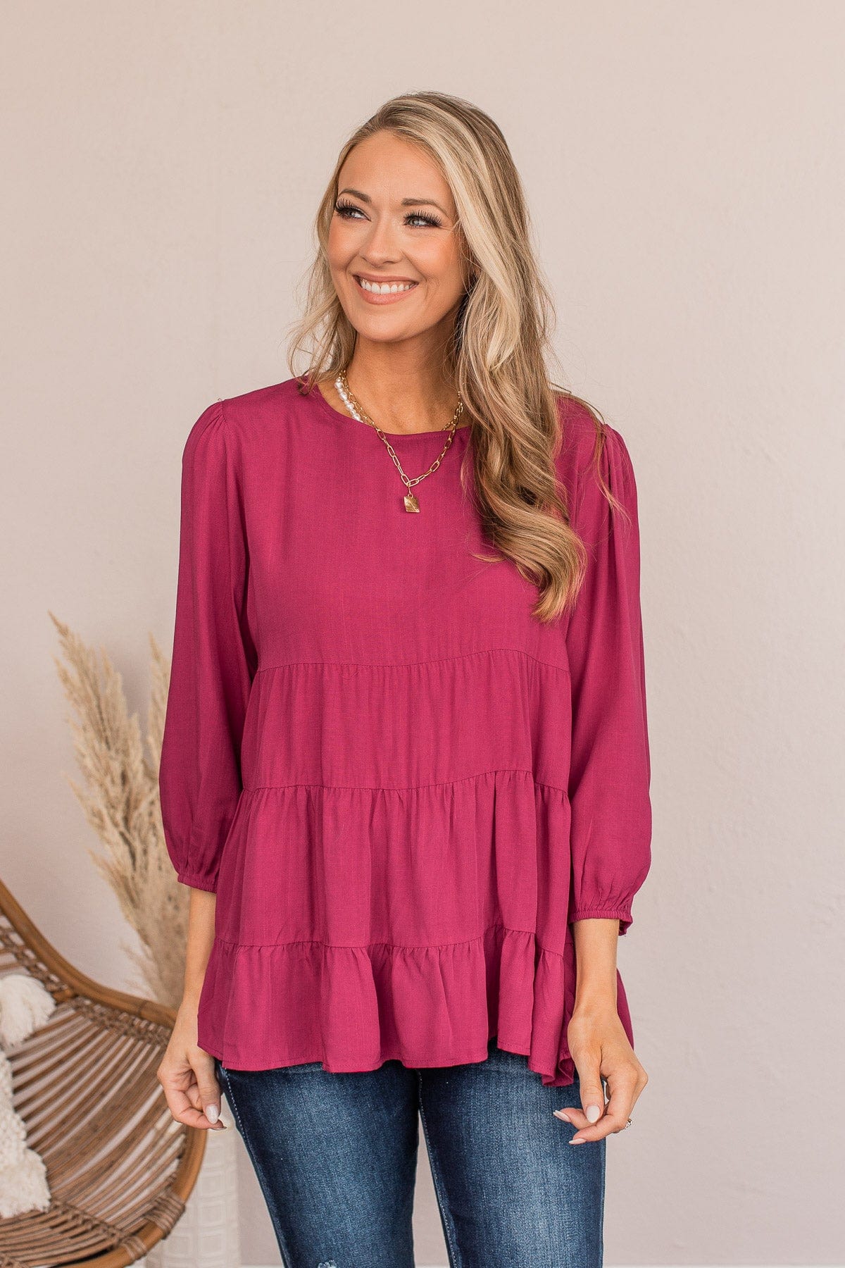 Enjoy The Ride Ruffled Blouse- Magenta - Image 2