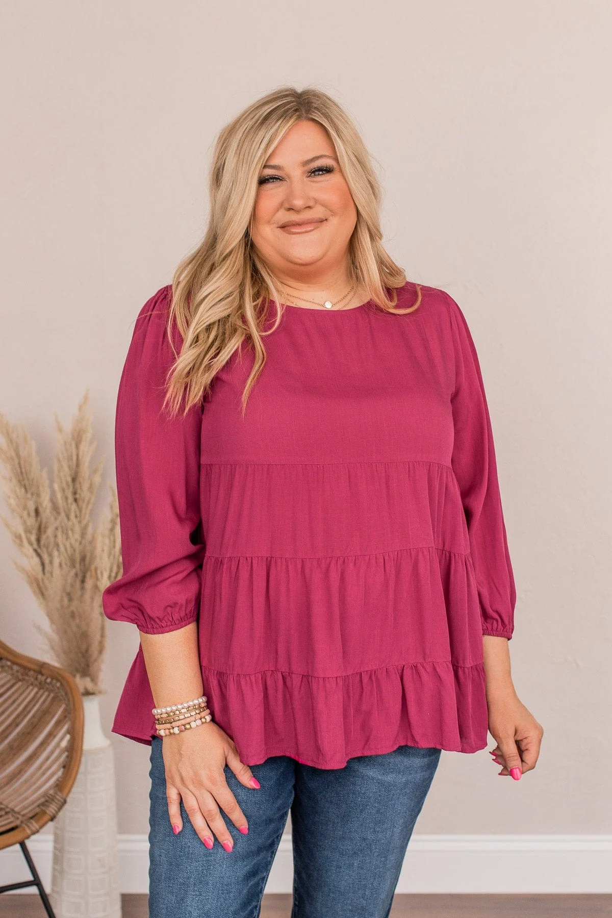 Enjoy The Ride Ruffled Blouse- Magenta - Image 5