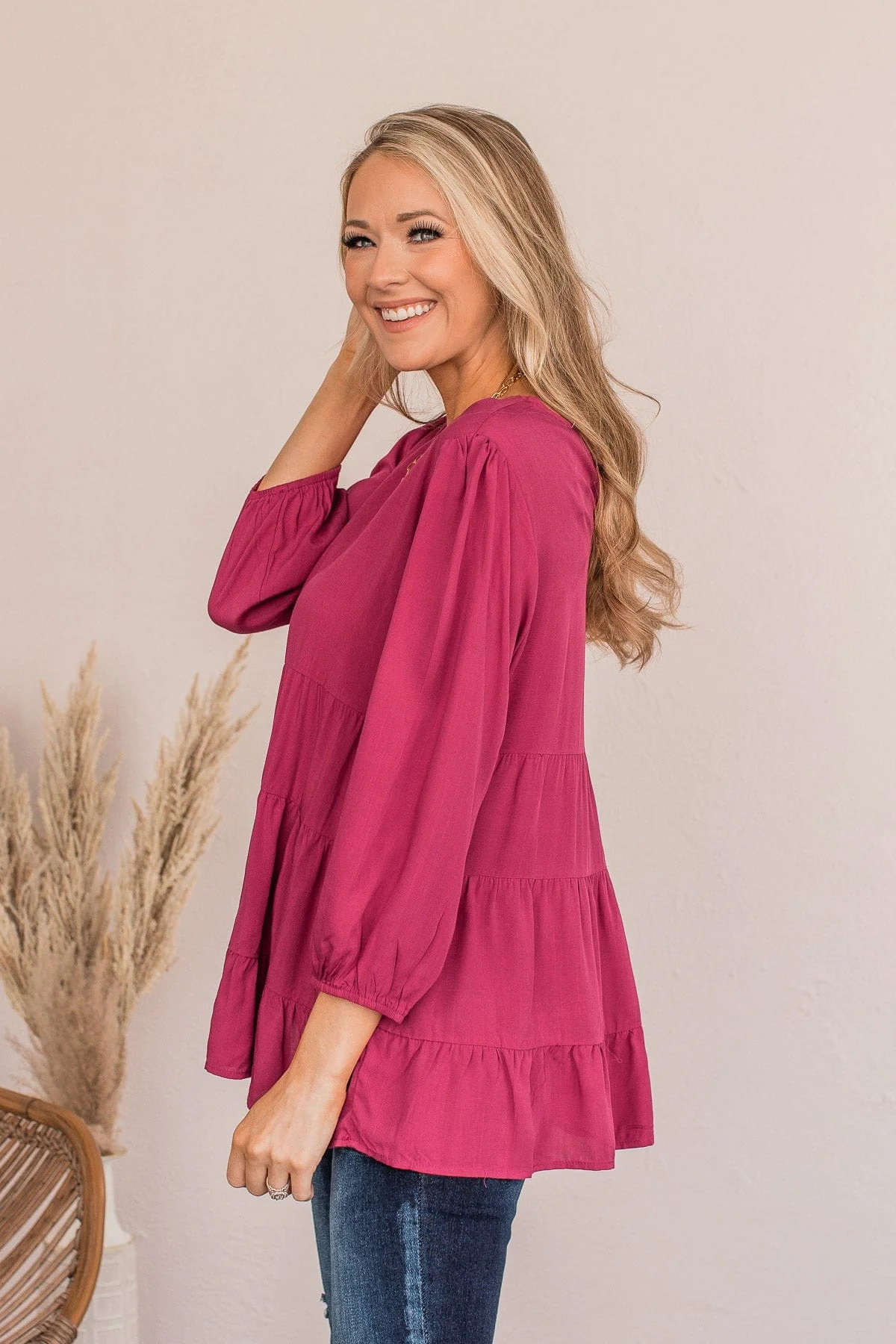 Enjoy The Ride Ruffled Blouse- Magenta - Image 6