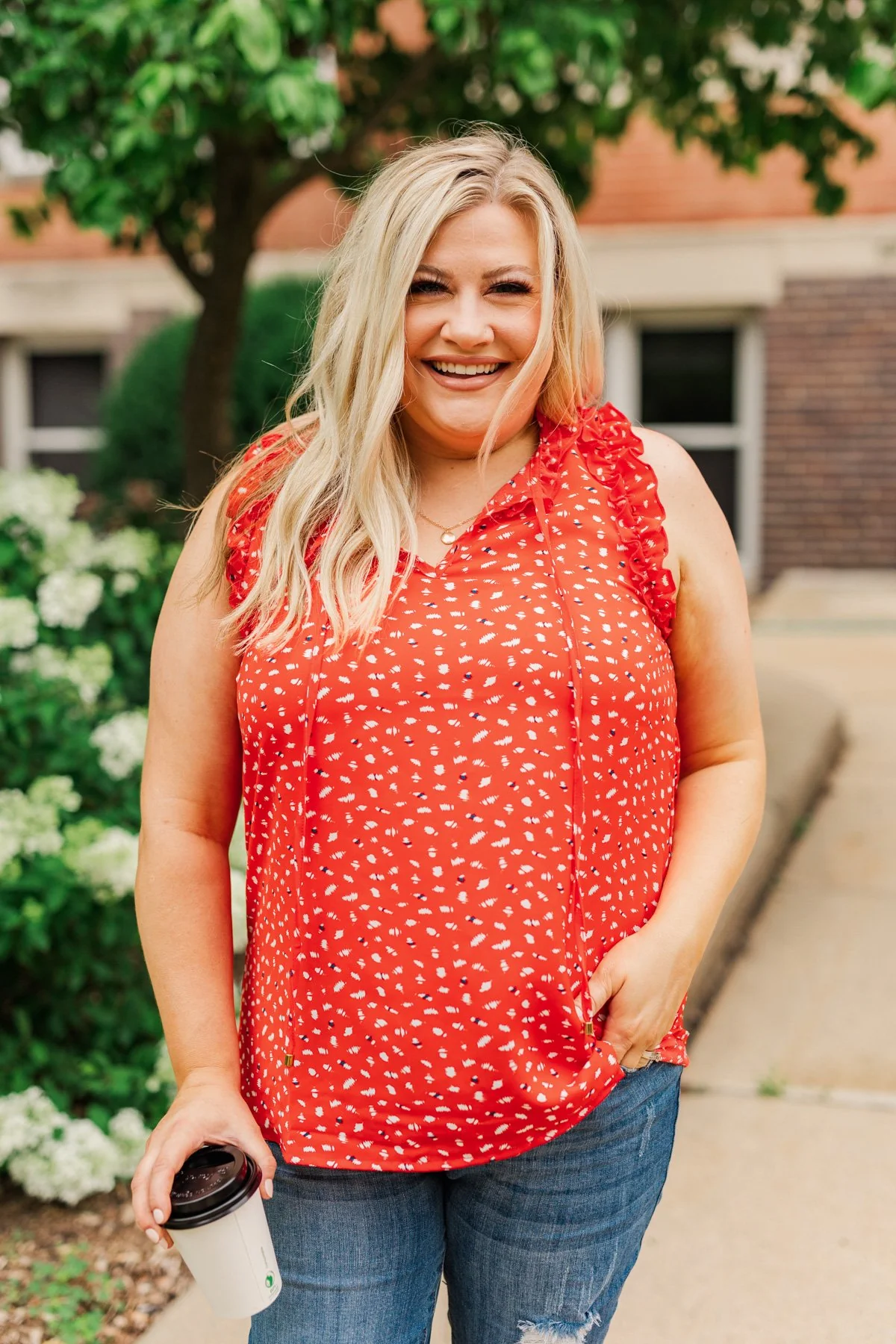 Enjoy Your Company Sleeveless Blouse- Bright Red - Image 2