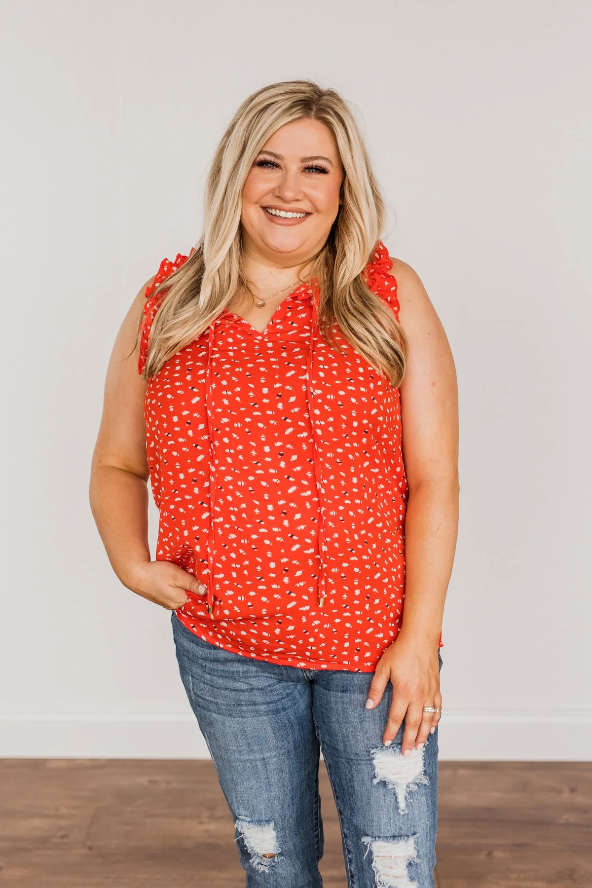 Enjoy Your Company Sleeveless Blouse- Bright Red - Image 4