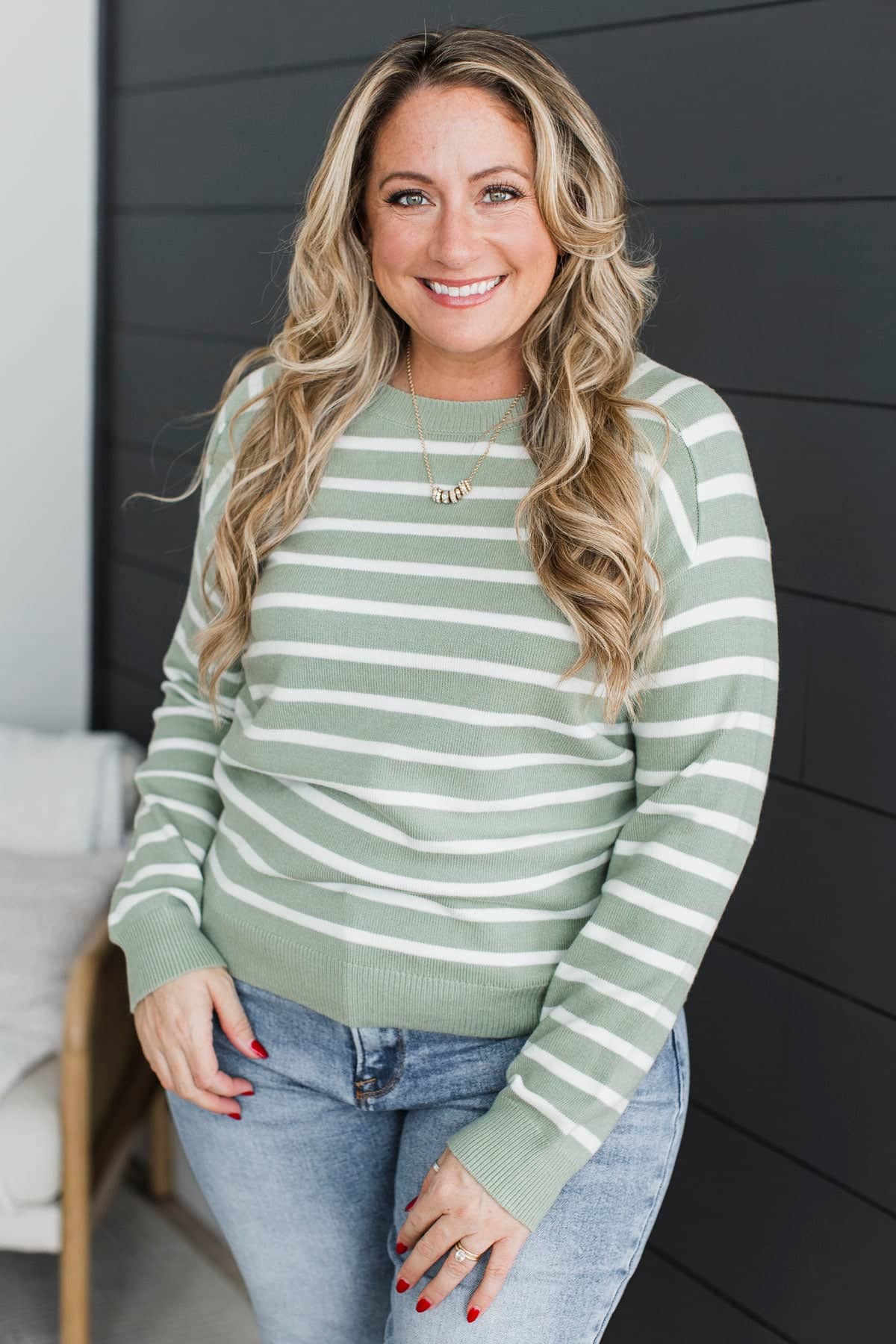 Enjoyable Moments Striped Knit Sweater- Sage - Image 2