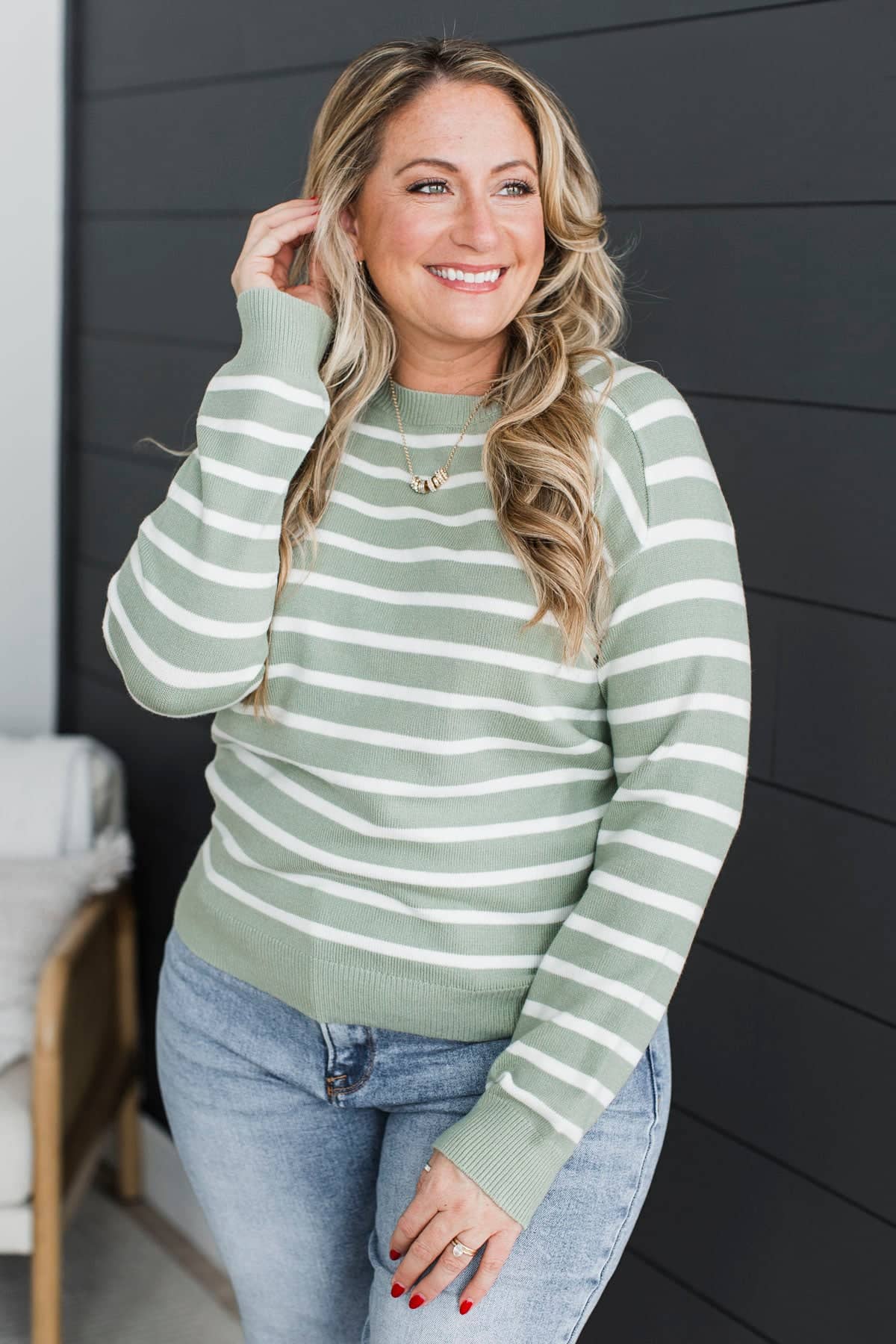 Enjoyable Moments Striped Knit Sweater- Sage - Image 4
