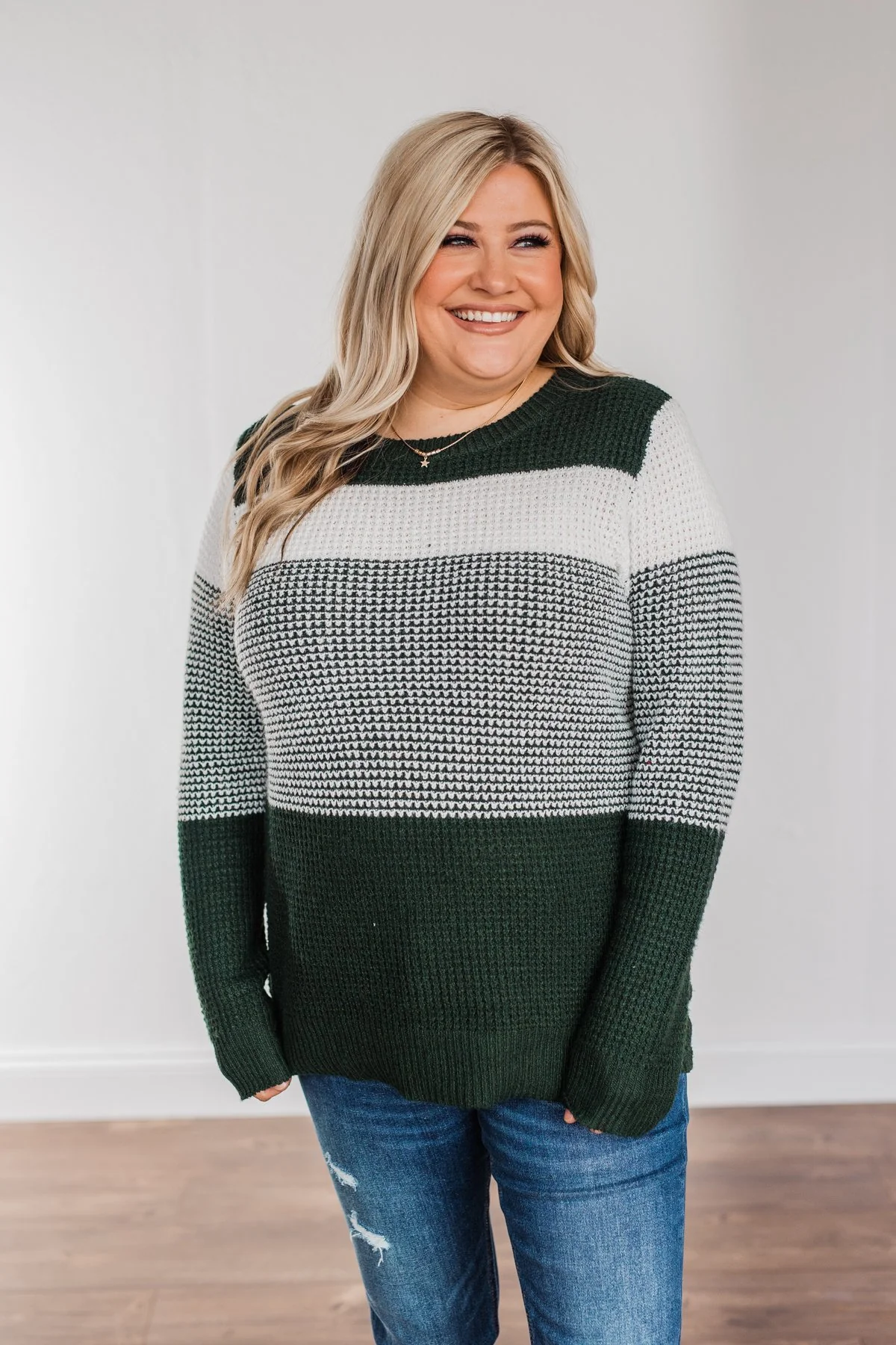 Enjoying Life Color Block Knit Sweater- Forest Green & Ivory - Image 10