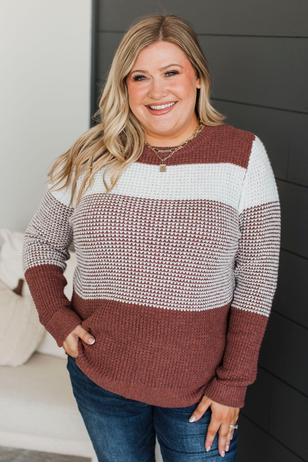 Enjoying Life Knit Sweater- Ivory & Rust