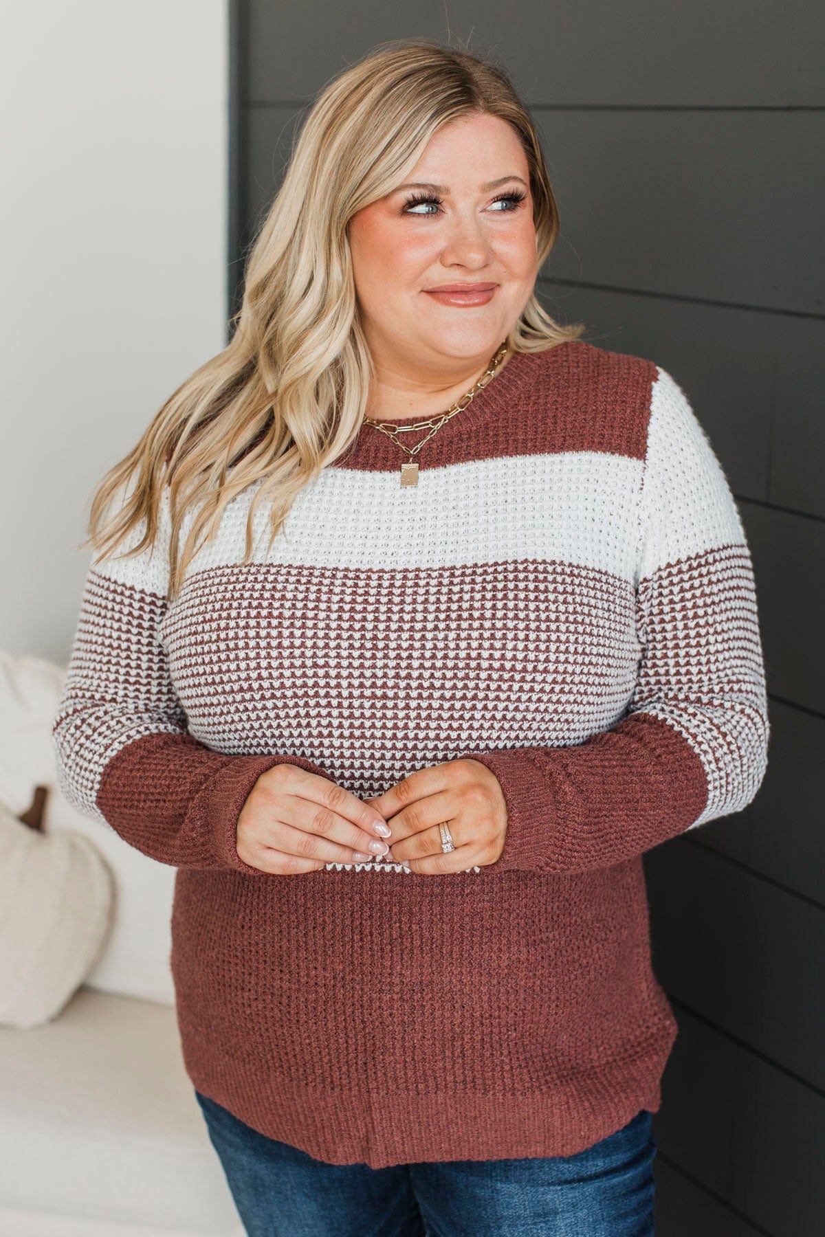 Enjoying Life Knit Sweater- Ivory & Rust - Image 3