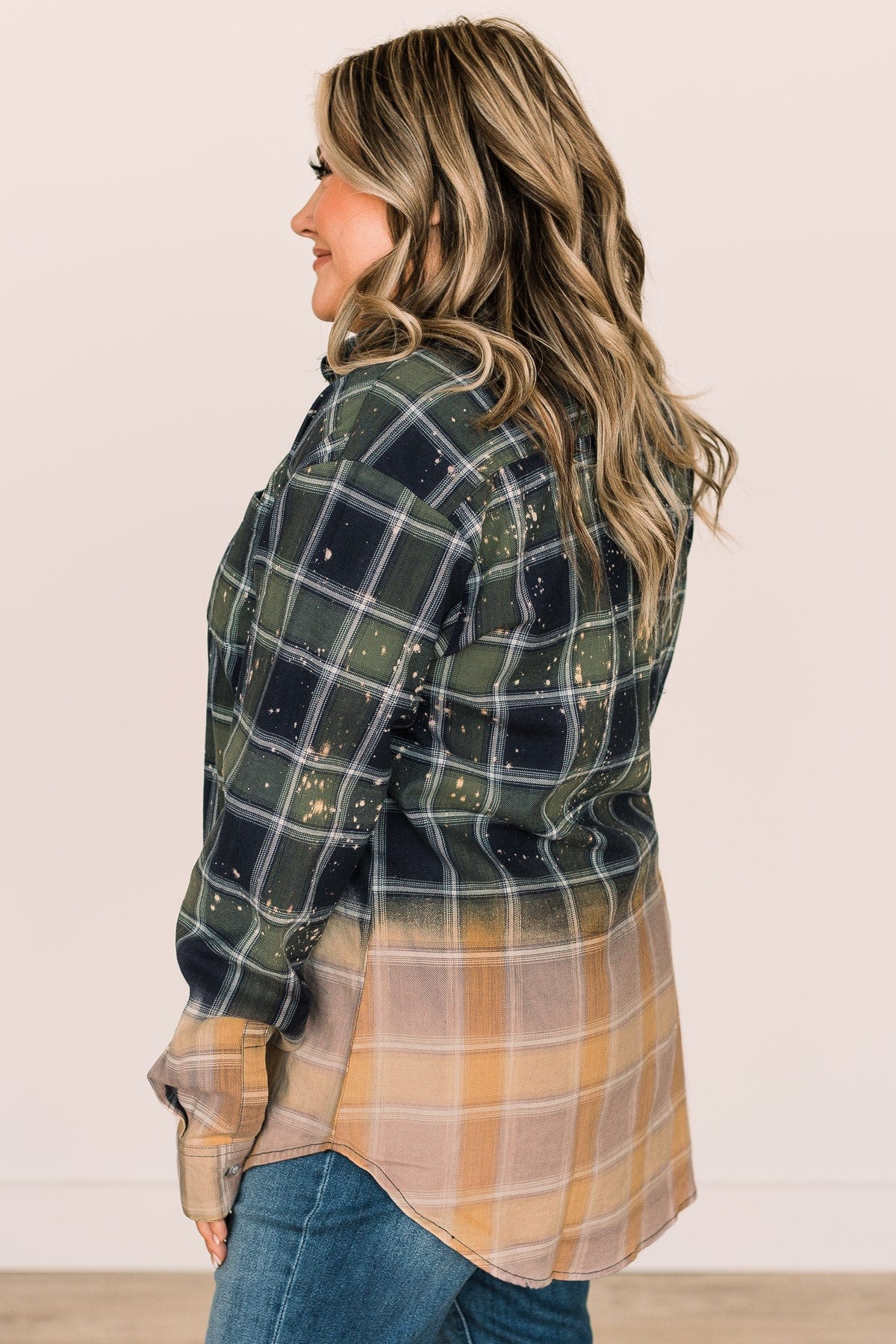 Enjoying This Moment Bleached Plaid Top- Green & Navy - Image 5
