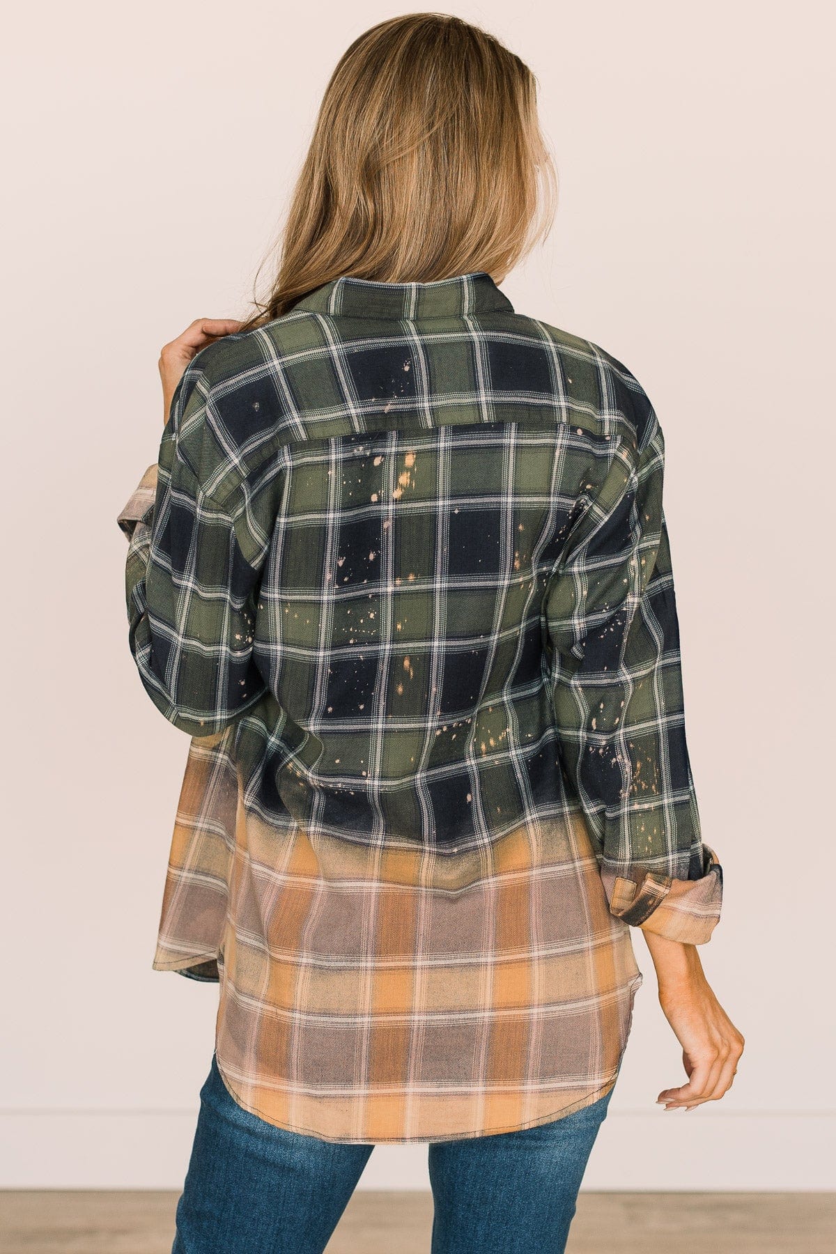 Enjoying This Moment Bleached Plaid Top- Green & Navy - Image 7