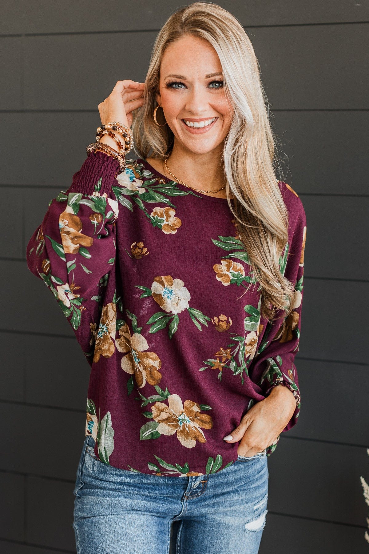 Enlighten Me Floral Blouse- Burgundy - Image 4