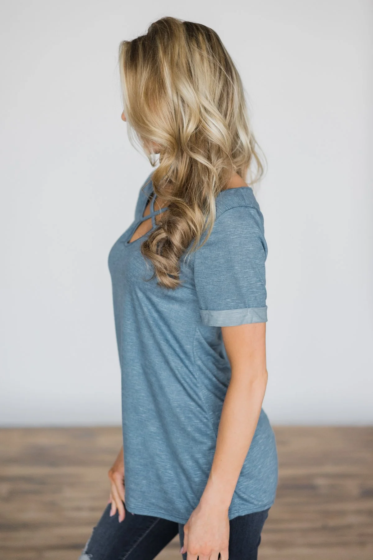 Enough for You Criss Cross Top ~ Denim Blue - Image 4