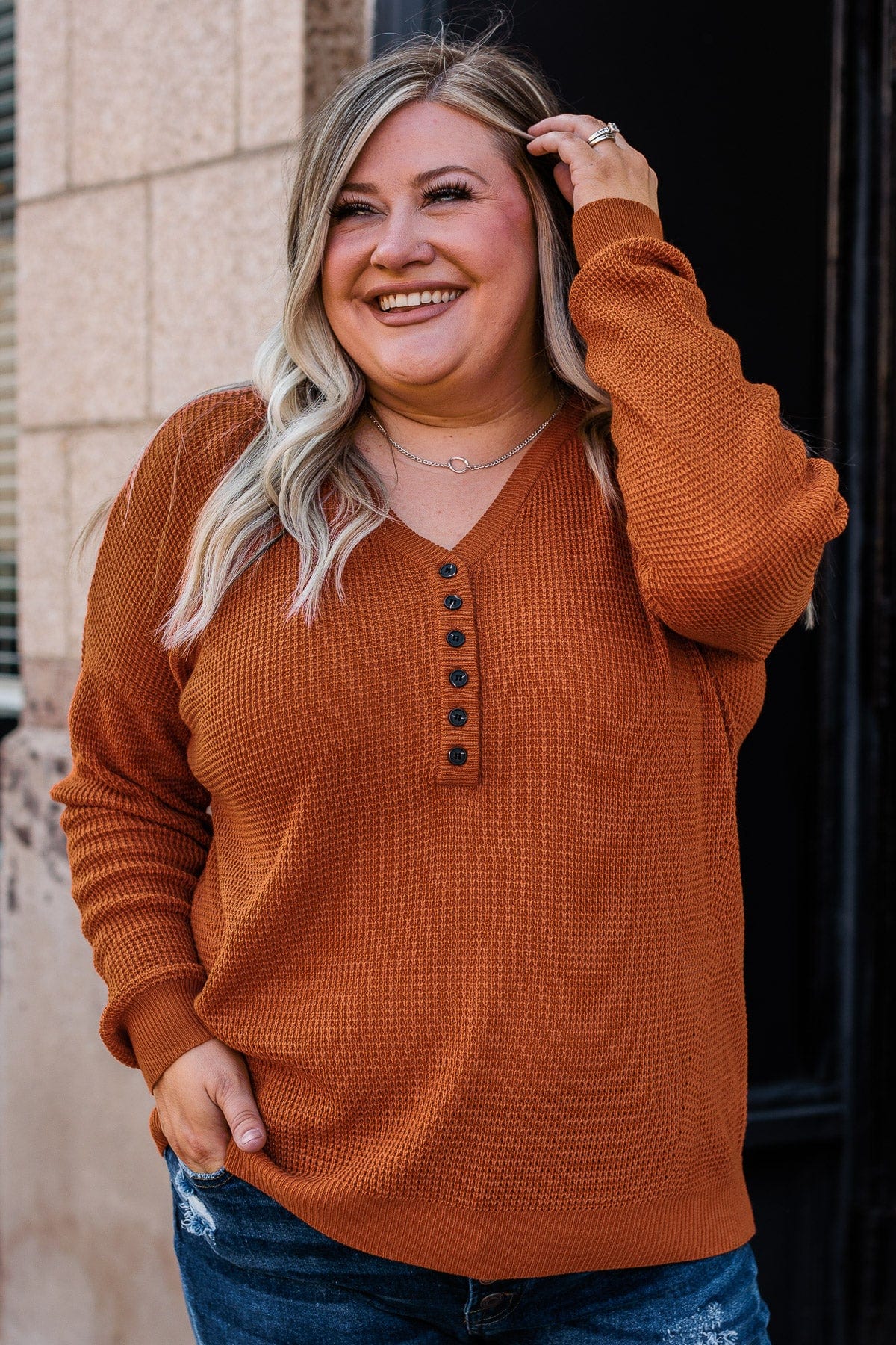 Enticing Looks Button Sweater- Rust - Image 11