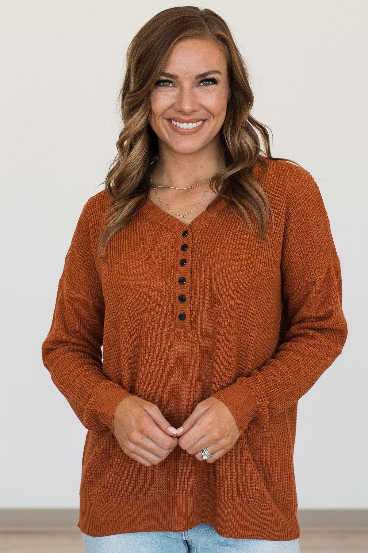 Enticing Looks Button Sweater- Rust - Image 2