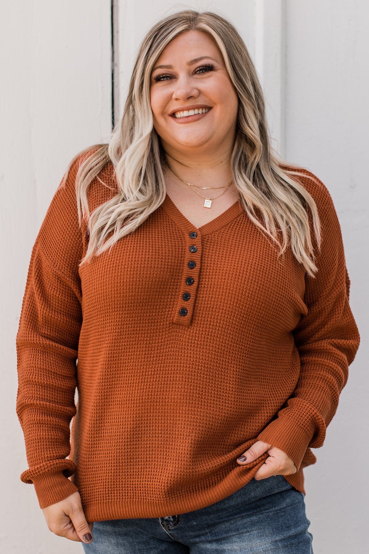 Enticing Looks Button Sweater- Rust - Image 3