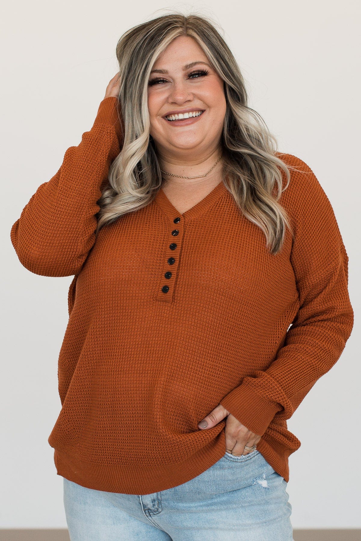Enticing Looks Button Sweater- Rust - Image 5