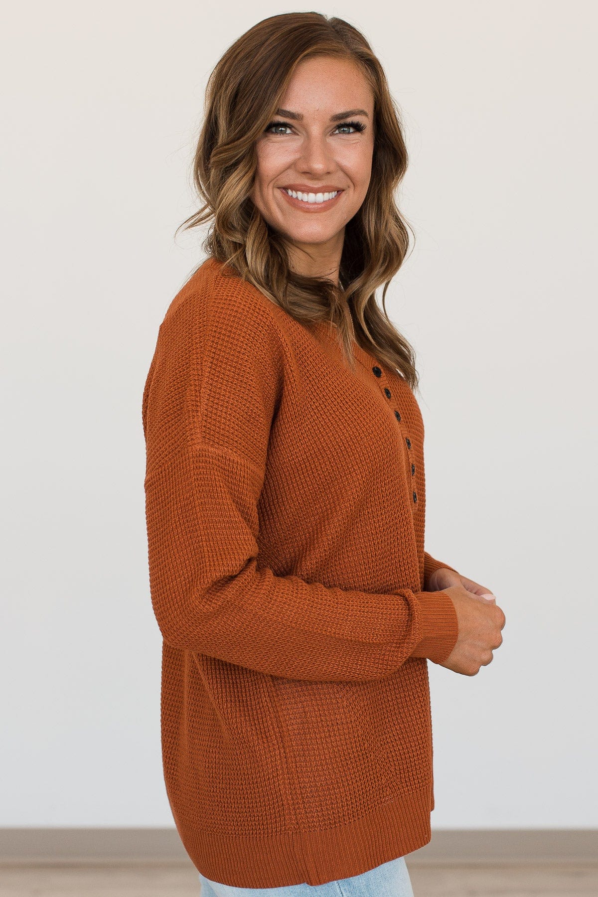 Enticing Looks Button Sweater- Rust - Image 6