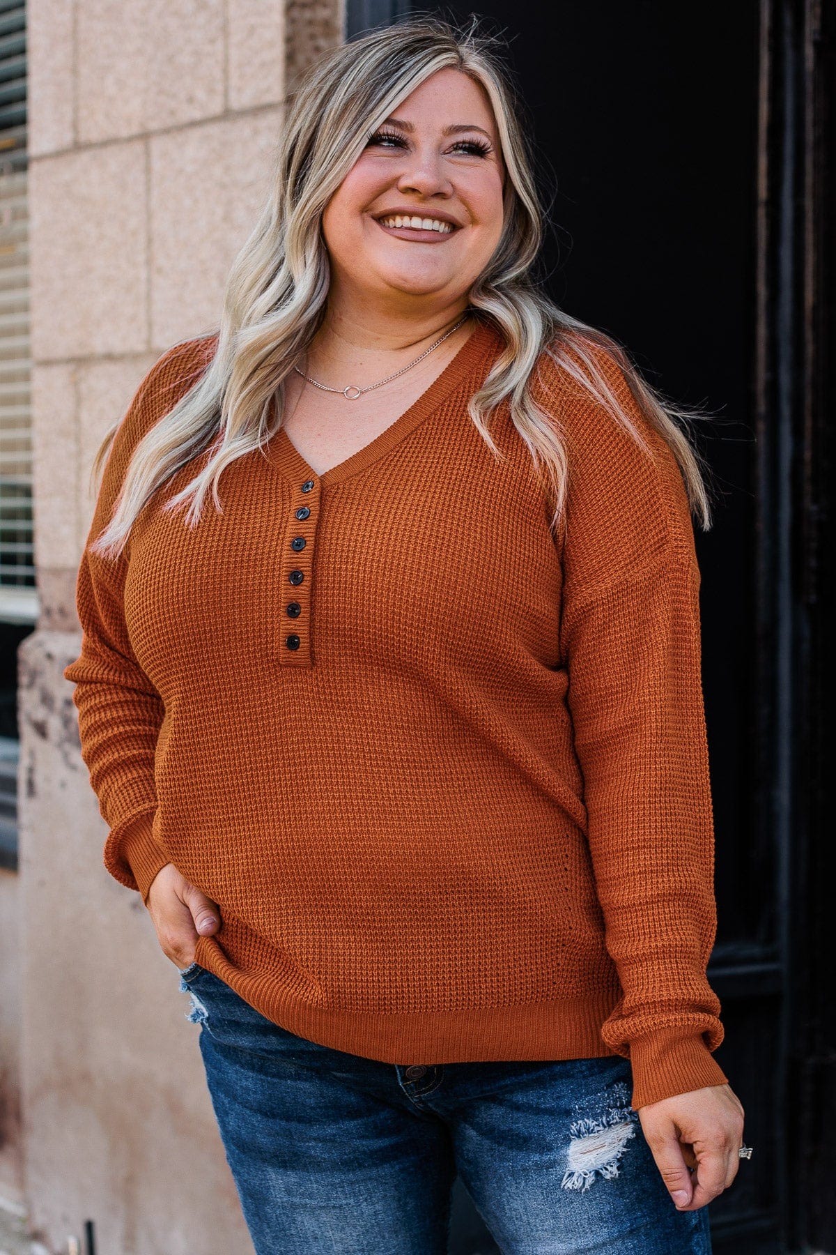 Enticing Looks Button Sweater- Rust - Image 9