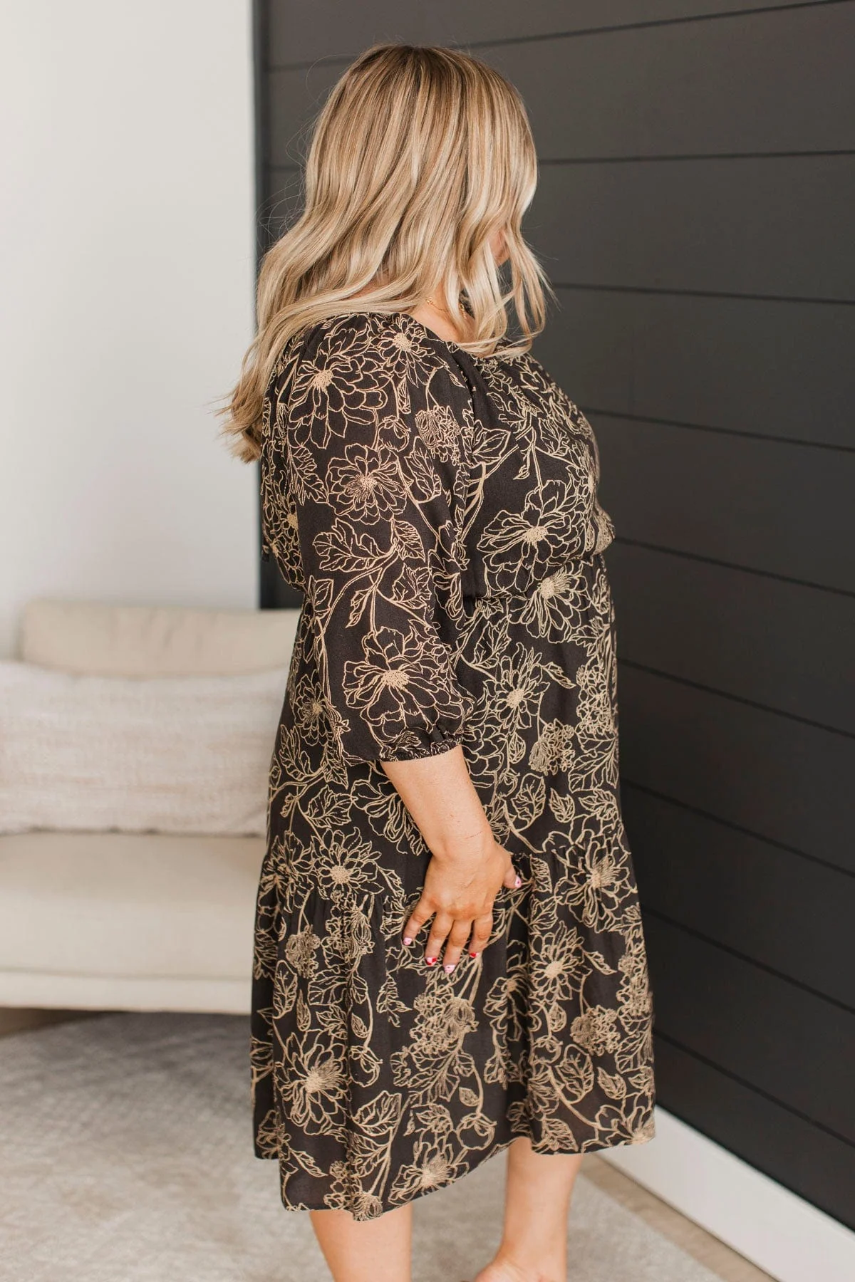 Enviable Fashion Floral Dress- Charcoal & Beige - Image 6