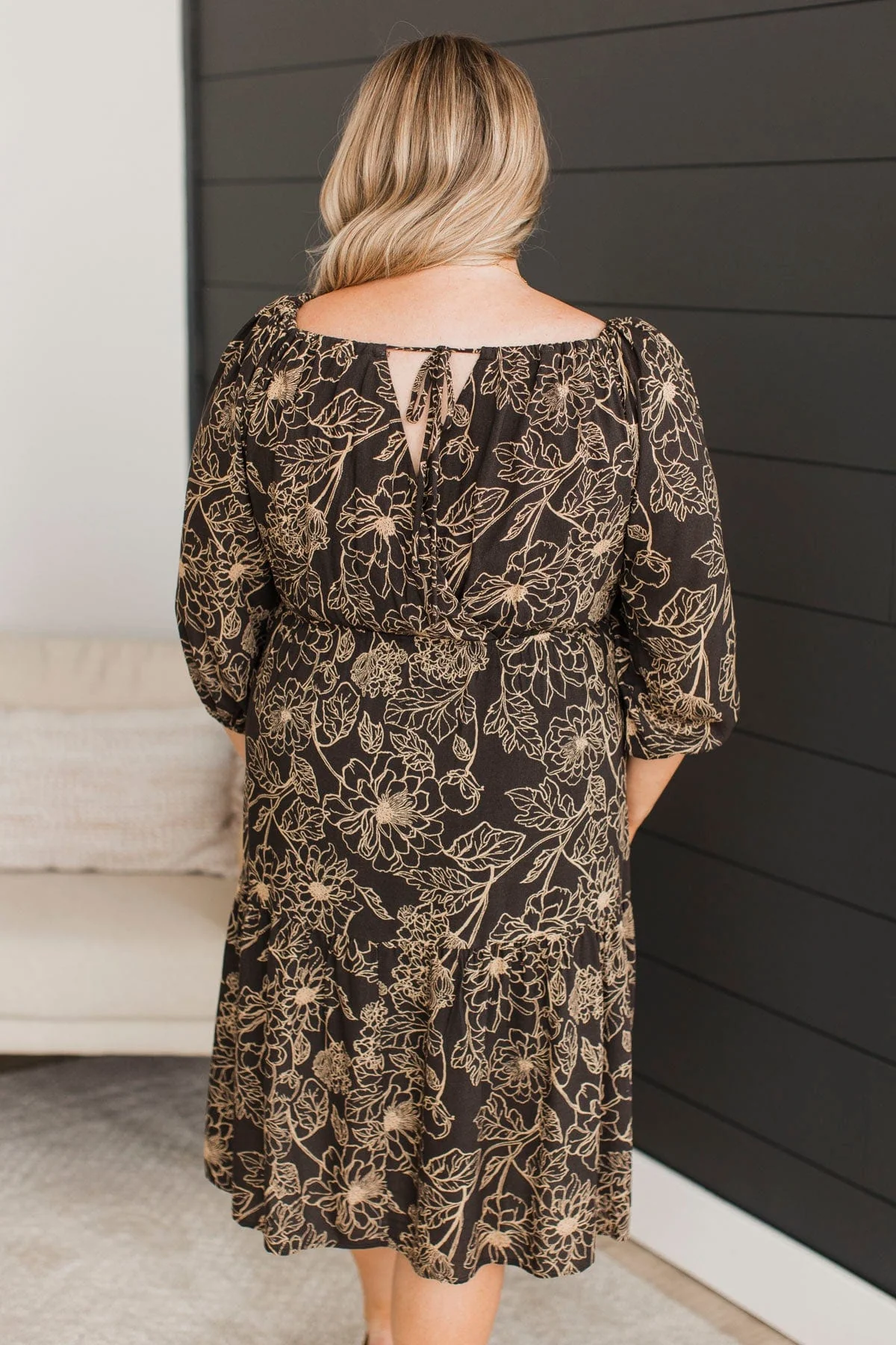Enviable Fashion Floral Dress- Charcoal & Beige - Image 8