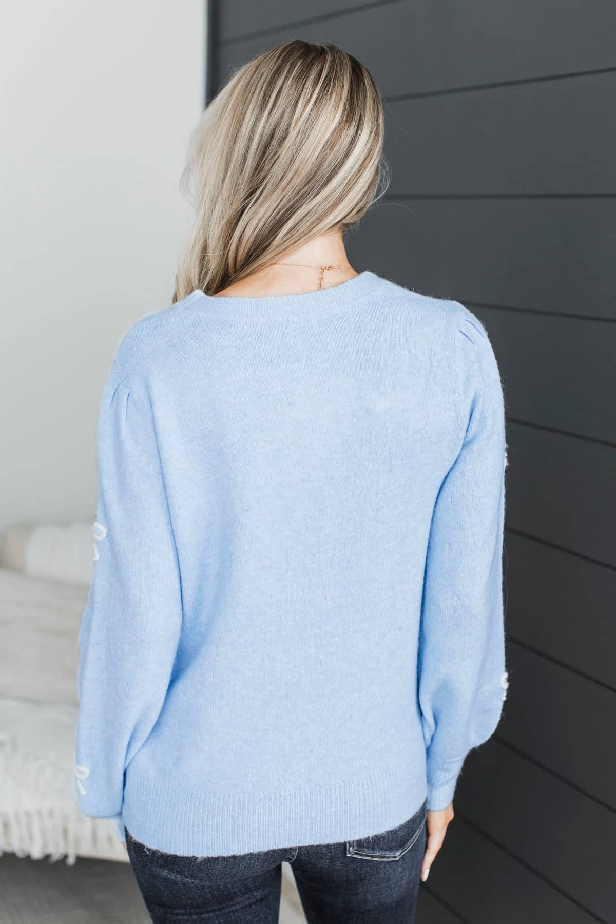 Envied By All Knit Bow Sweater- Light Blue - Image 8