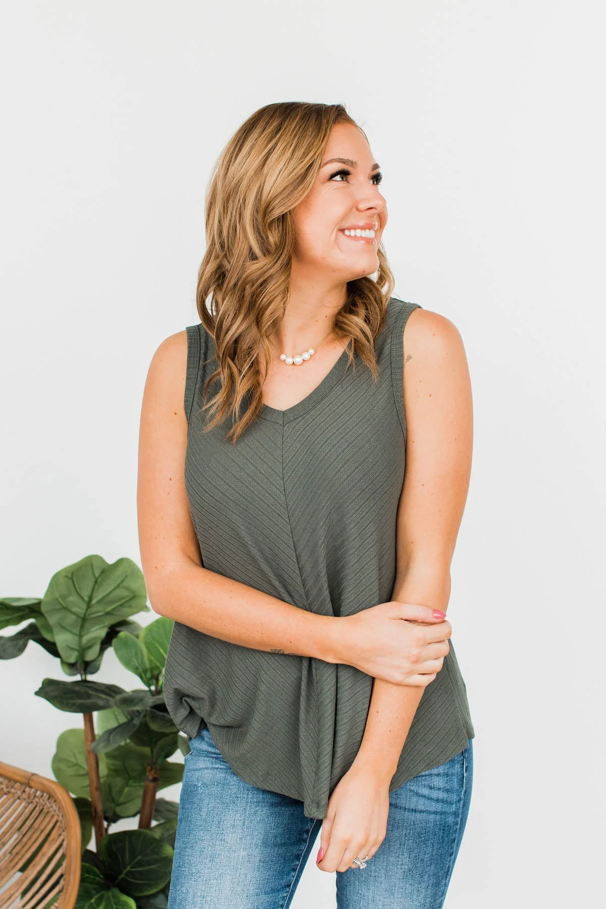 Envy Me Knit Tank Top- Dark Sage - Image 3
