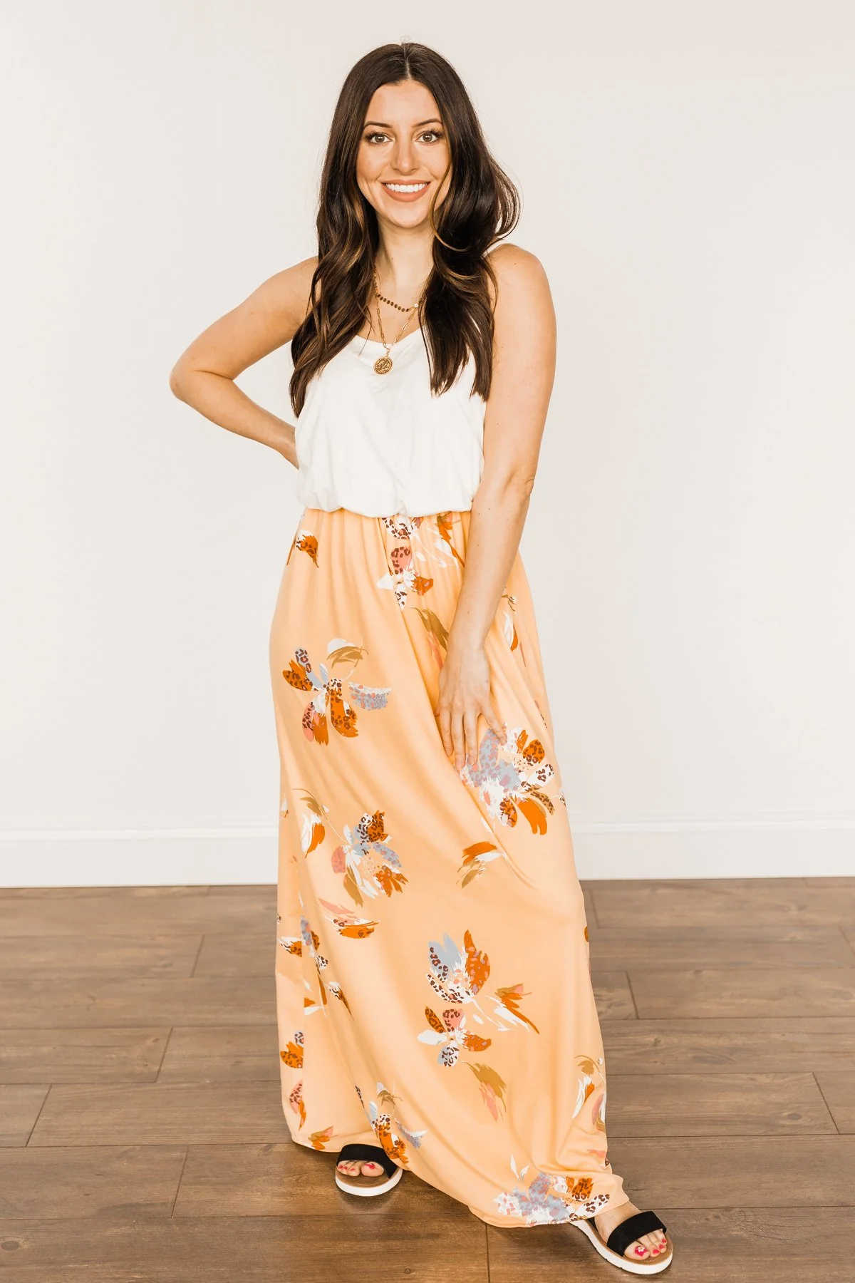 Escape The Ordinary Floral Maxi Dress- Ivory & Mango