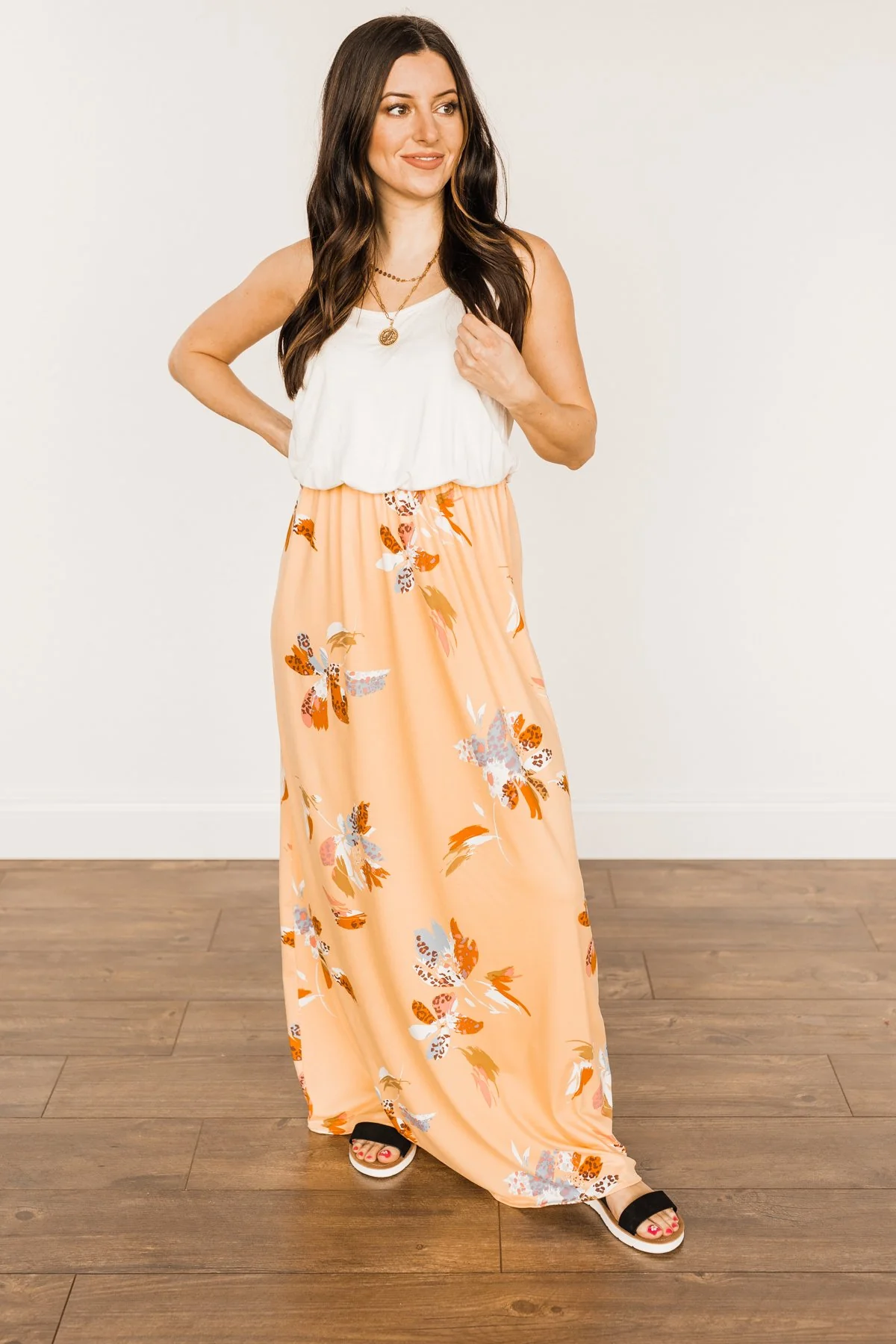 Escape The Ordinary Floral Maxi Dress- Ivory & Mango - Image 4