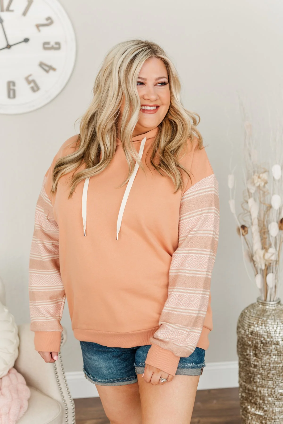 Escape To The Unknown Drawstring Hoodie- Light Terracotta - Image 5