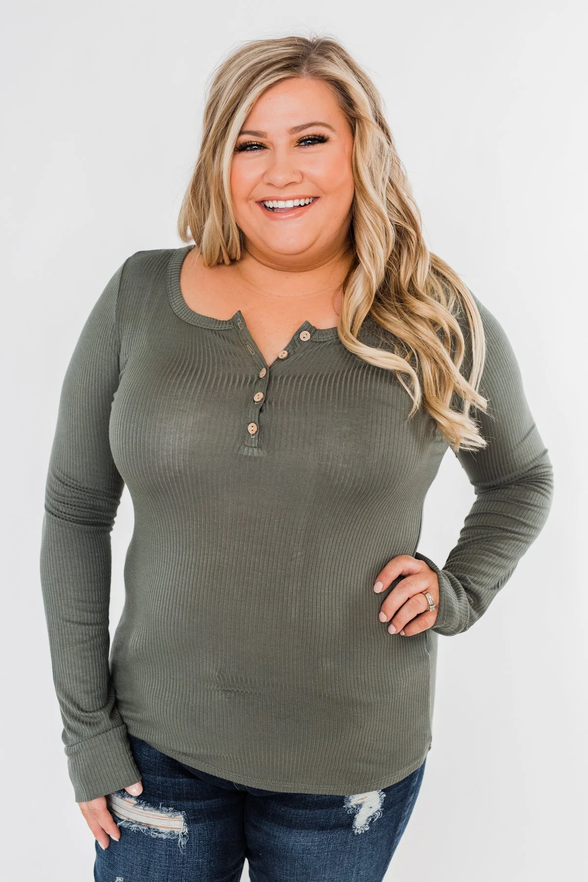 Essential 5-Button Henley Top- Sage - Image 2