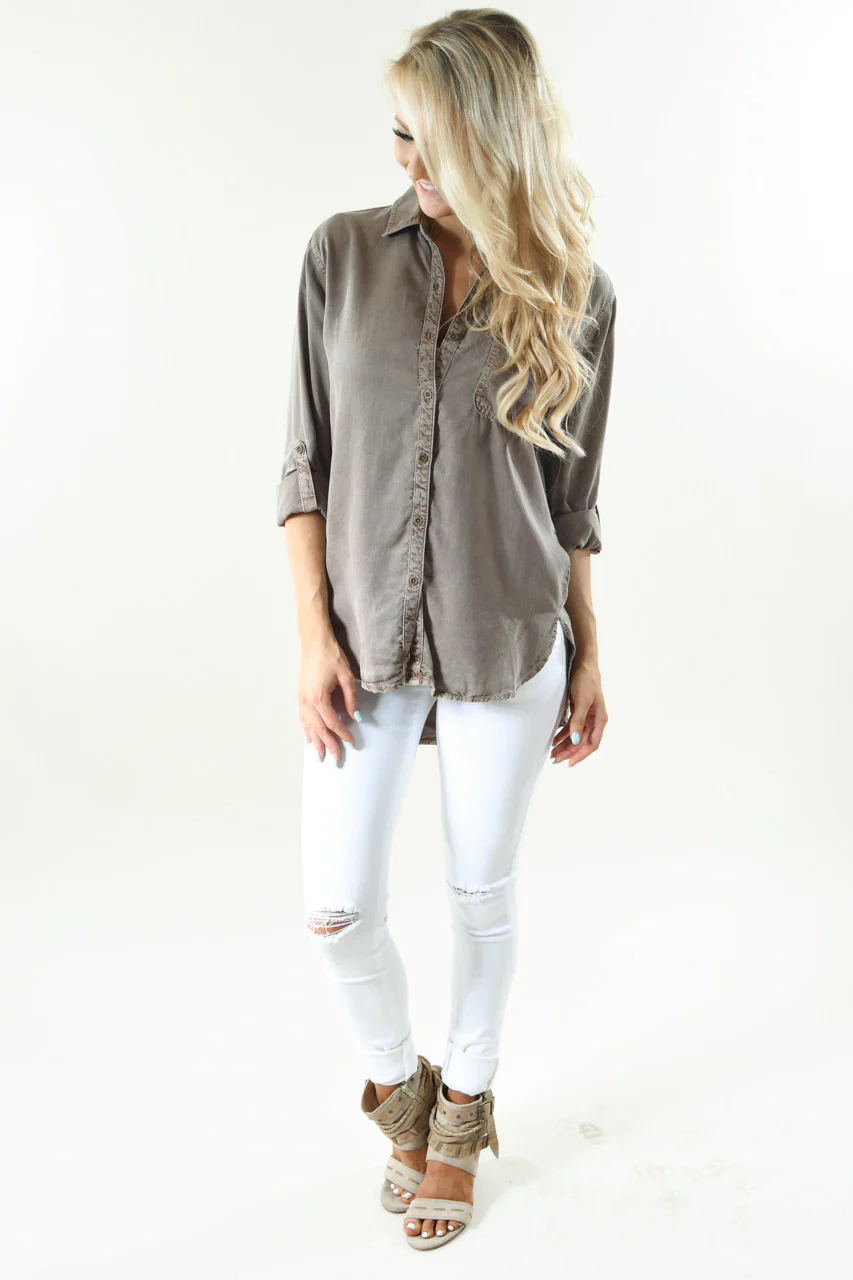 Essential Button Up Top ~ Mocha - Image 3