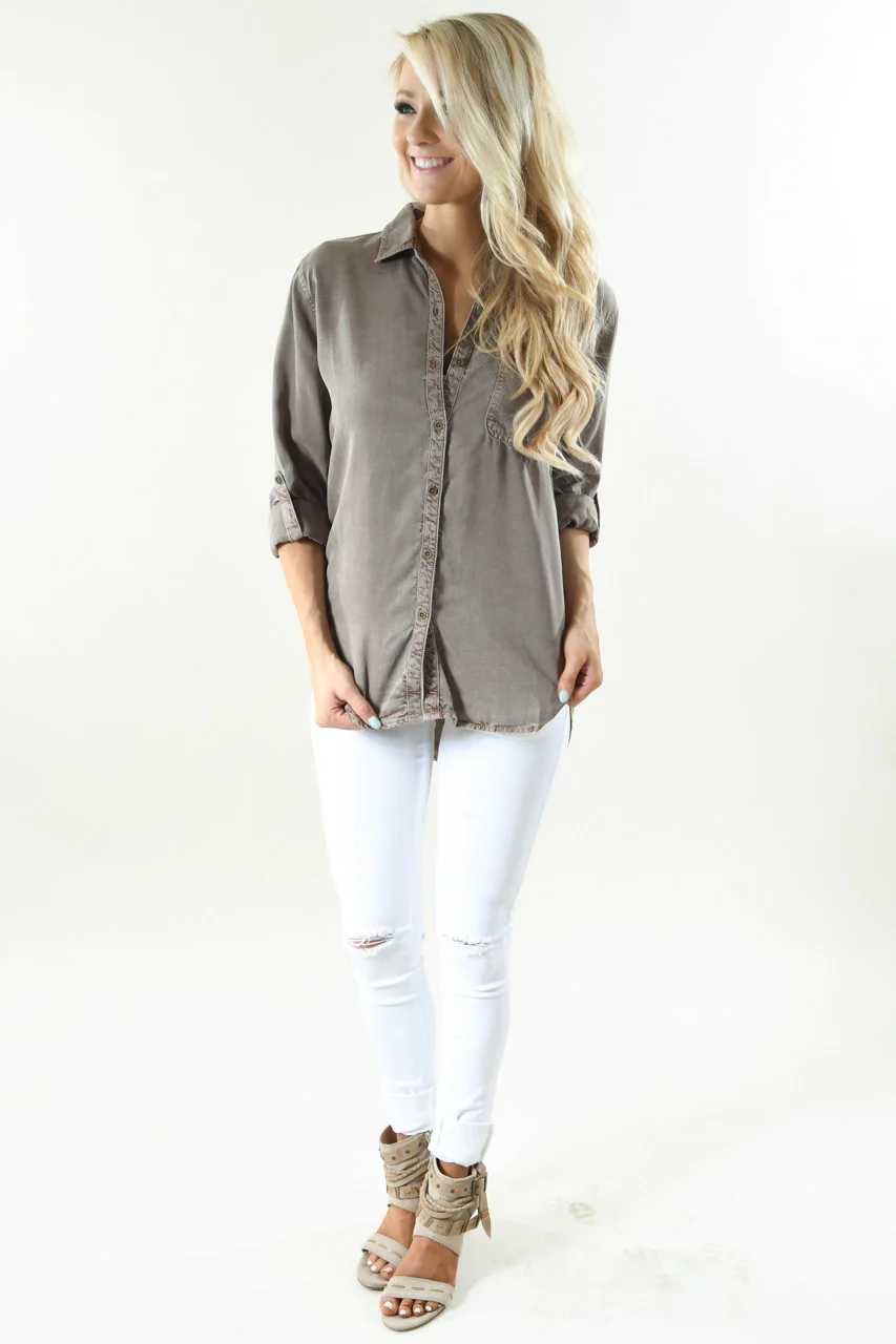 Essential Button Up Top ~ Mocha - Image 4