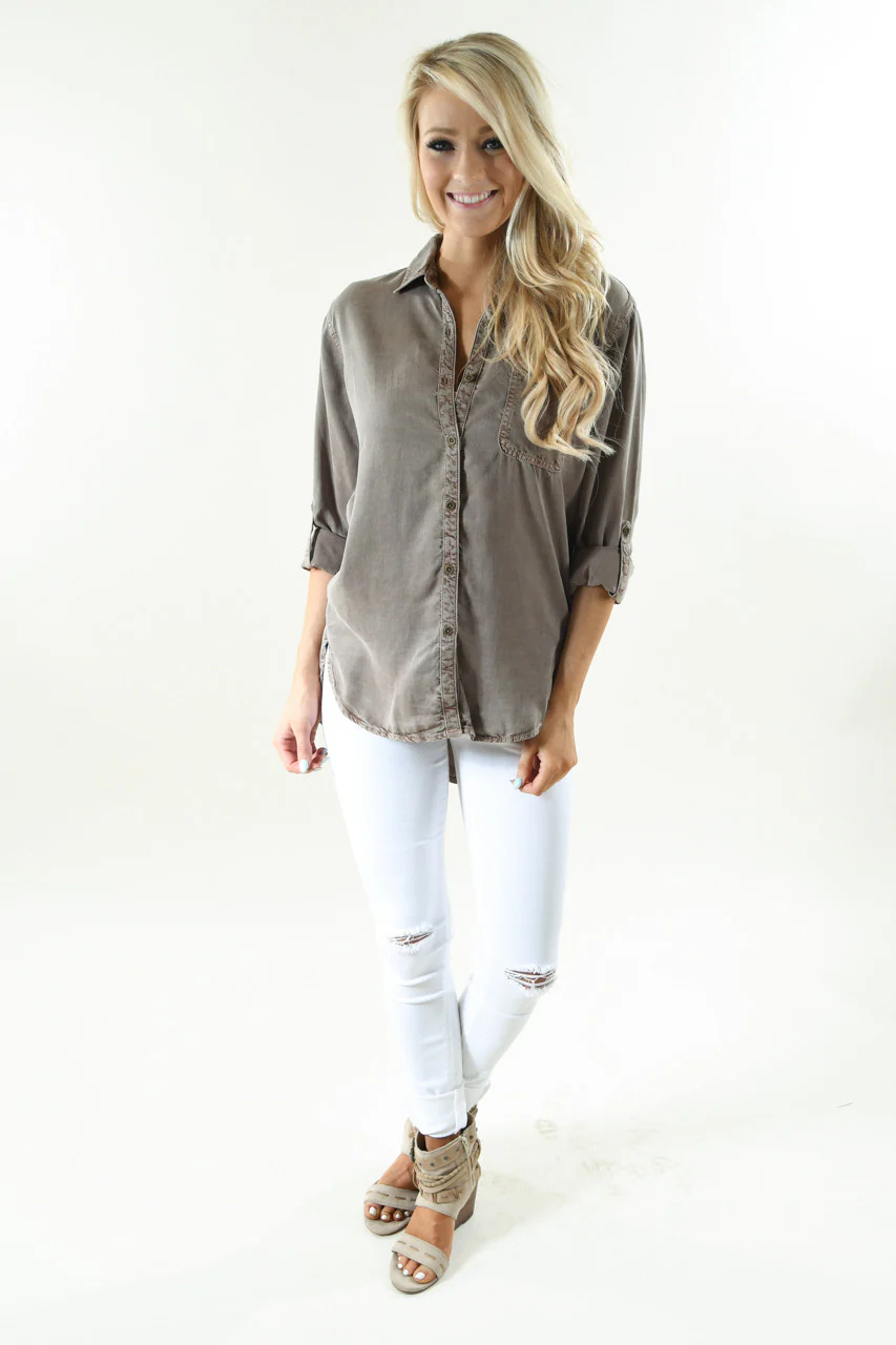 Essential Button Up Top ~ Mocha - Image 5