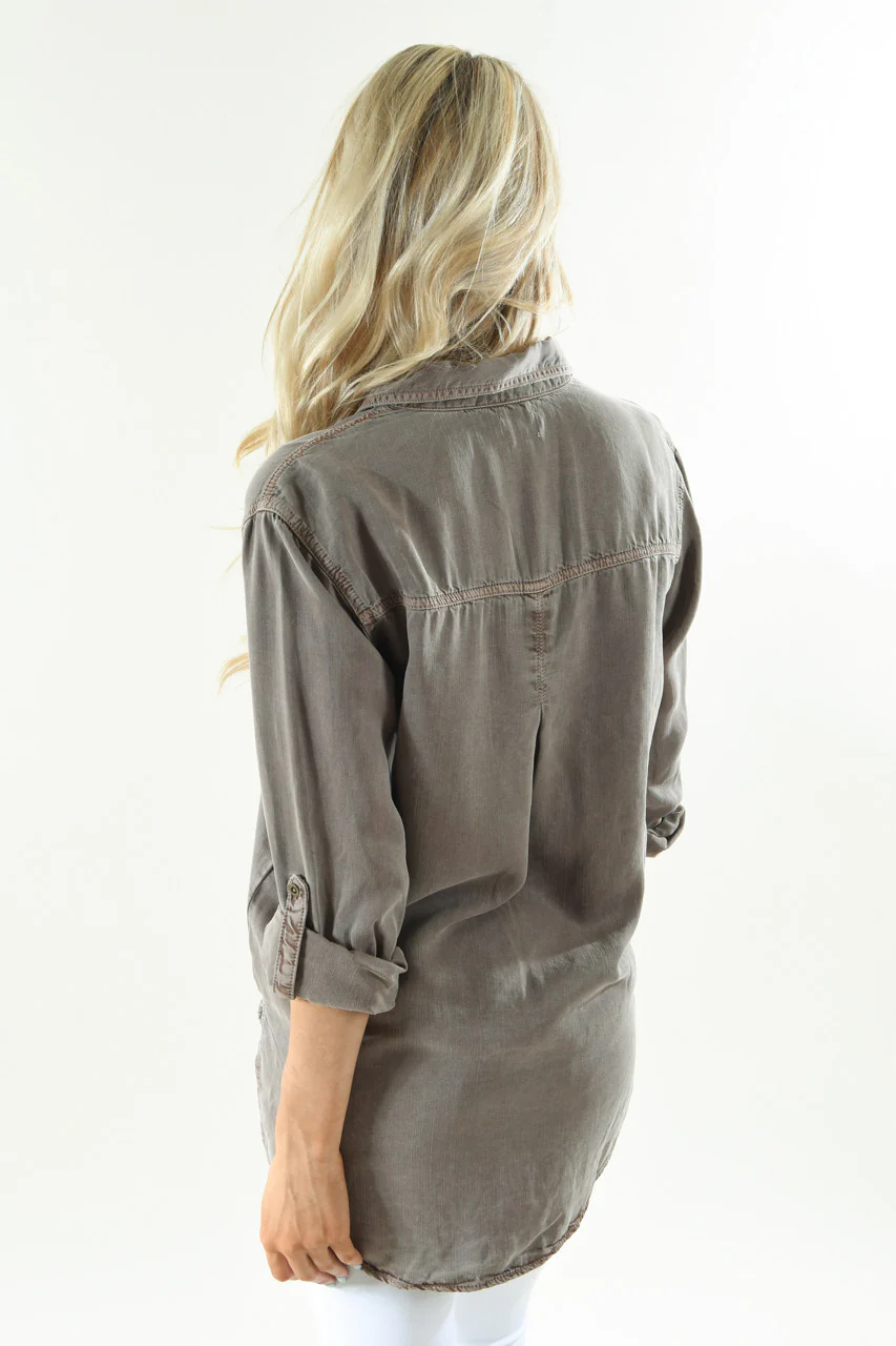 Essential Button Up Top ~ Mocha - Image 6