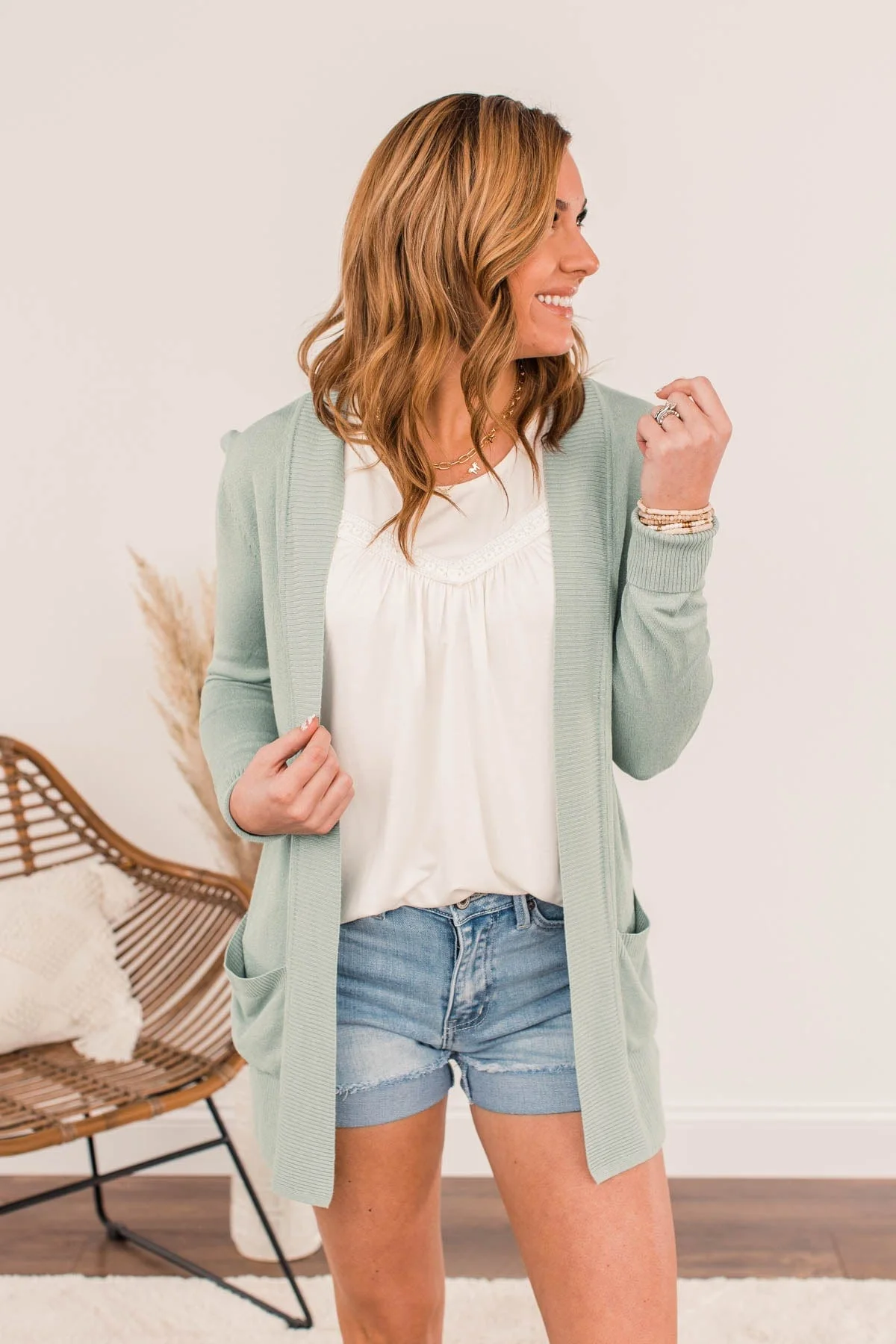 Essential Cardigan- Dusty Sage - Image 6
