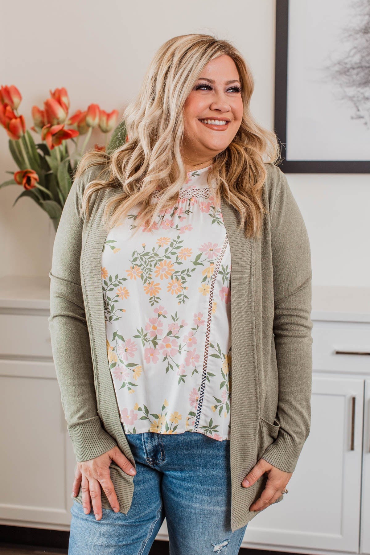 Essential Cardigan- Light Olive - Image 3
