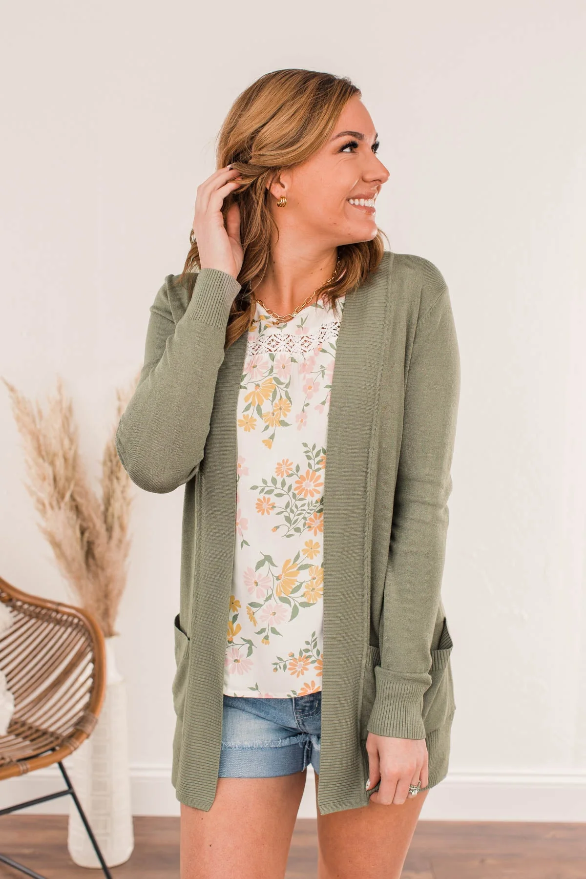 Essential Cardigan- Light Olive - Image 7