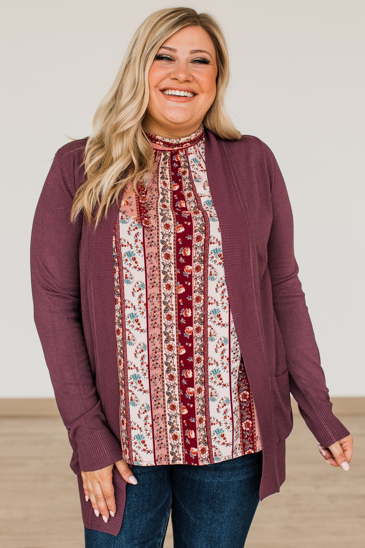 Essential Cardigan- Plum - Image 2