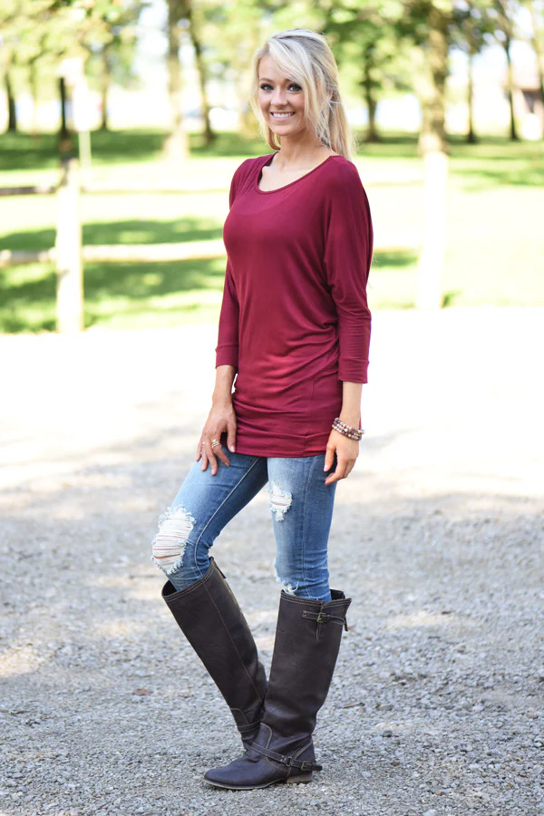 Essential Dolman Top - Wine - Image 2