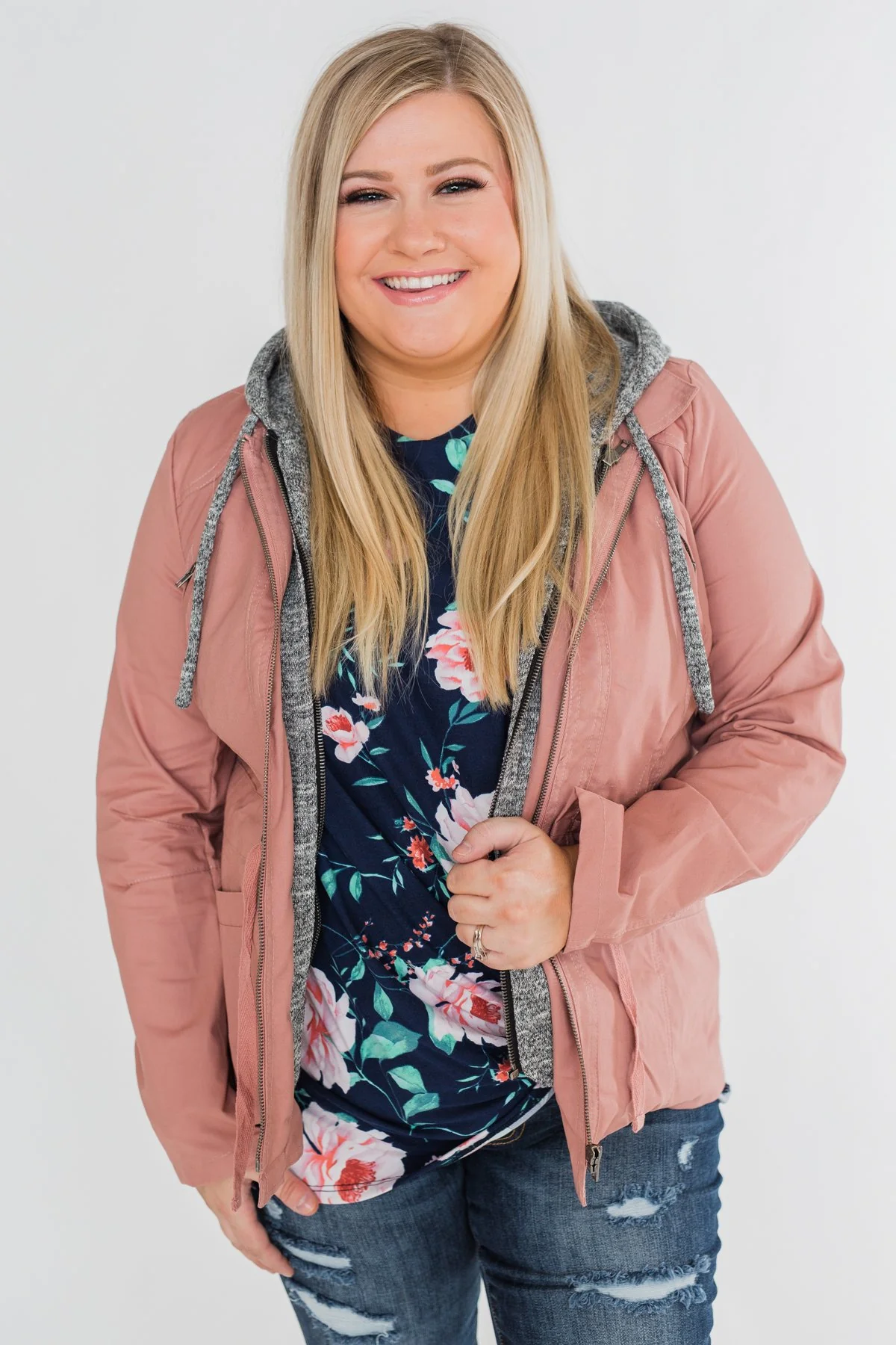 Essential Drawstring Hooded Jacket- Mauve - Image 2