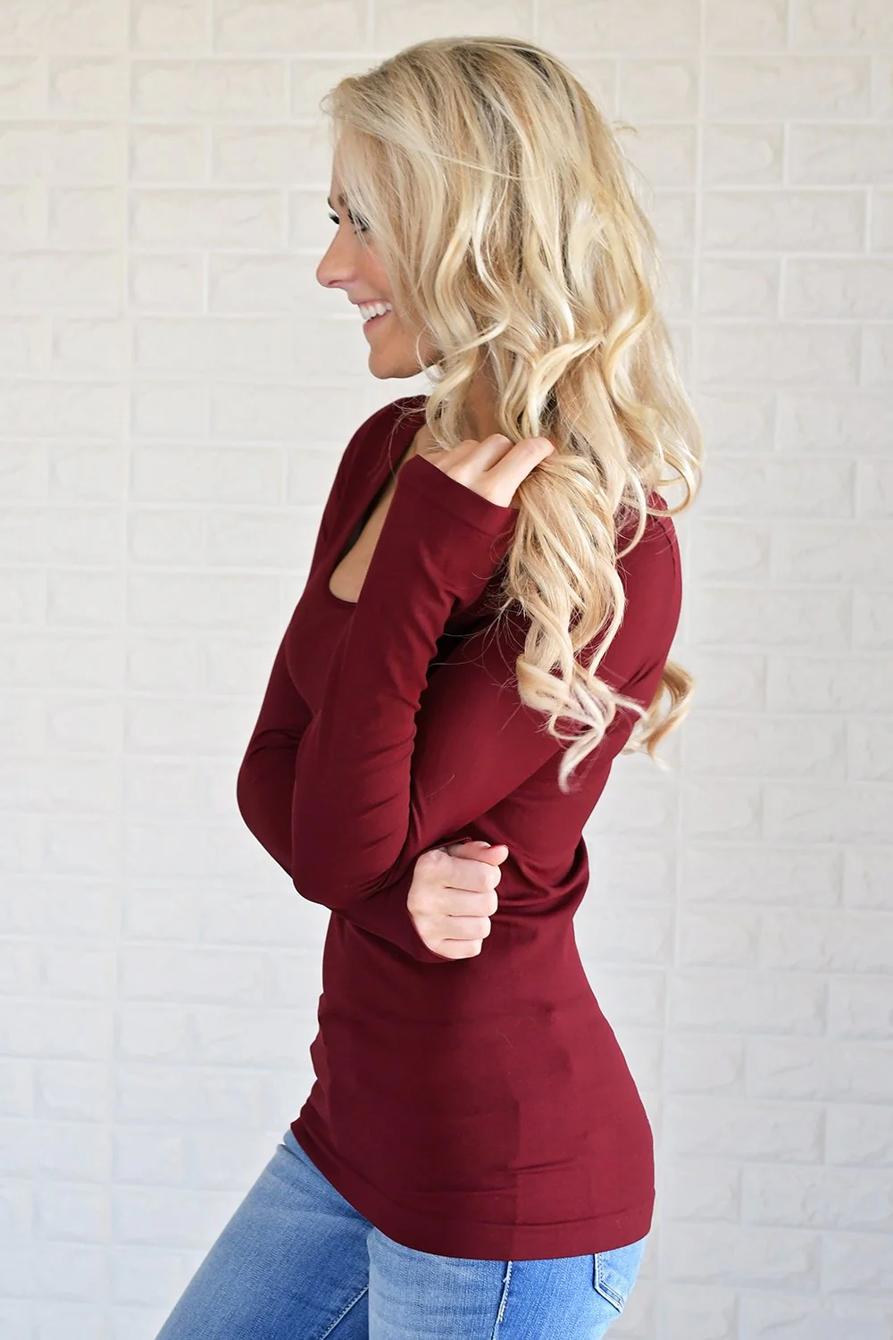 Essential Long Sleeve Seamless Top ~ Deep Red - Image 4