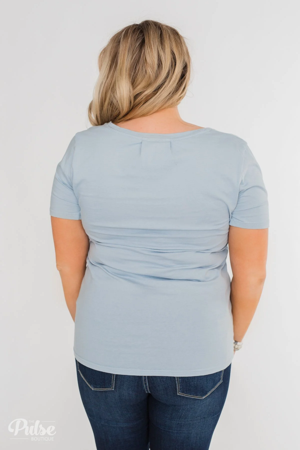 Essential V-Neck Pocket Tee Shirt- Slate Blue - Image 14