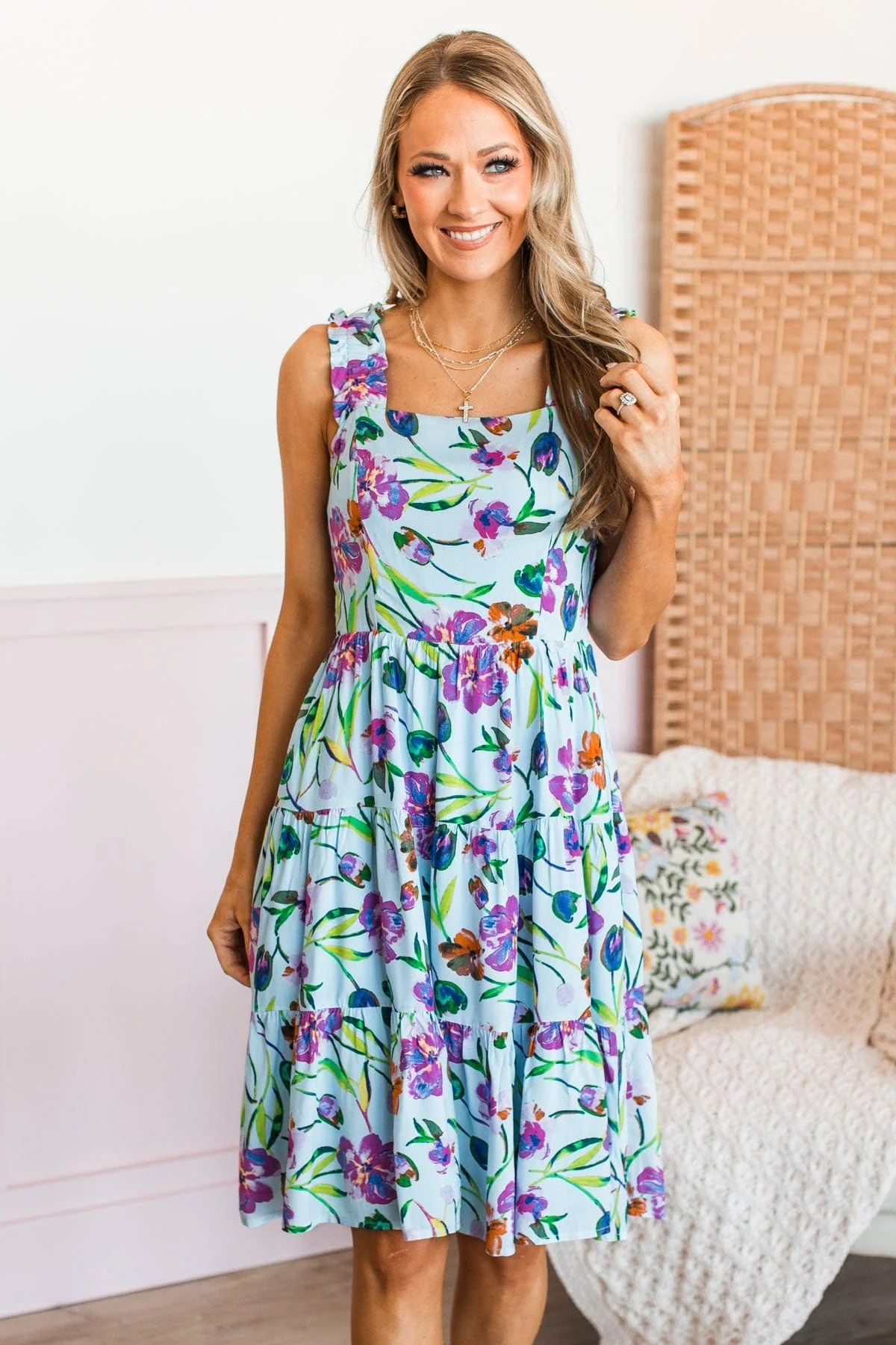Eternal Bliss Floral Dress- Light Blue