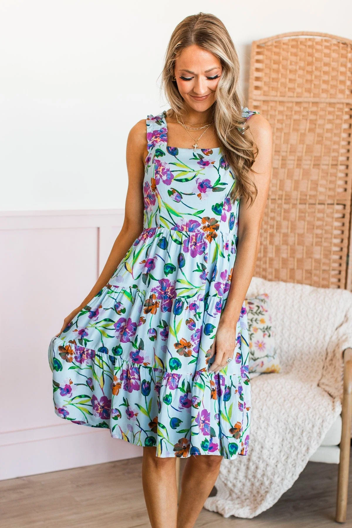 Eternal Bliss Floral Dress- Light Blue - Image 4